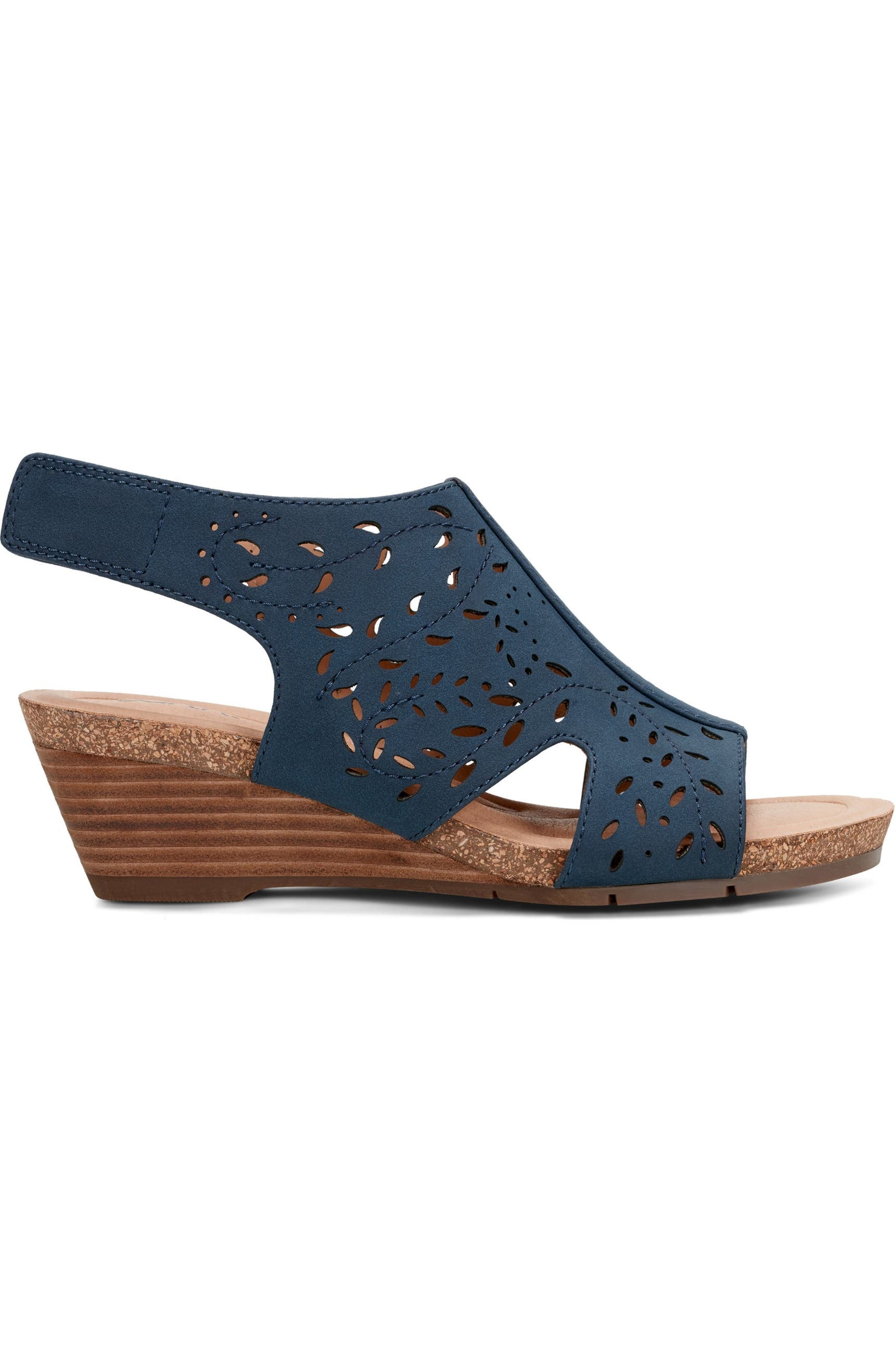 Earth Perforated Wedge Sandal in Navy