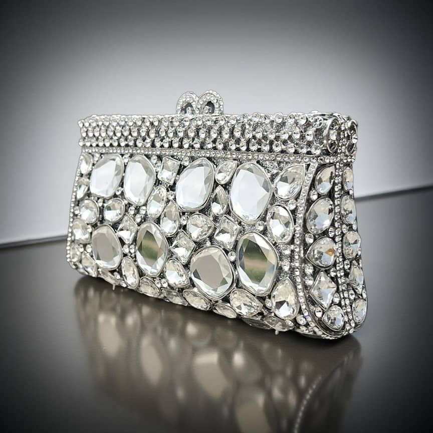 Cairo Glam Clutch Statement Silver Purse with Crystals