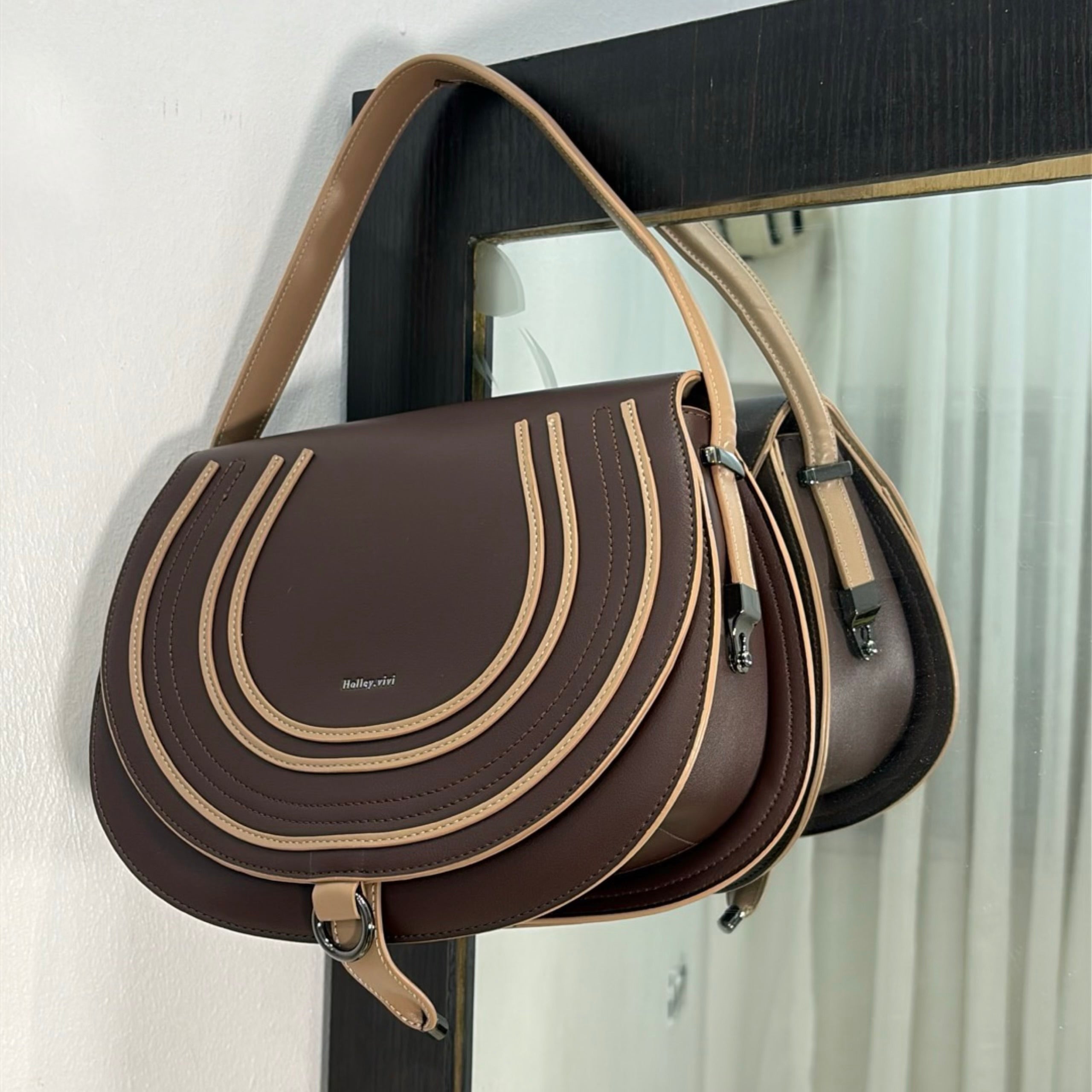 Holley Vivi Single Strap Structured Flap Design Bag in Coffee