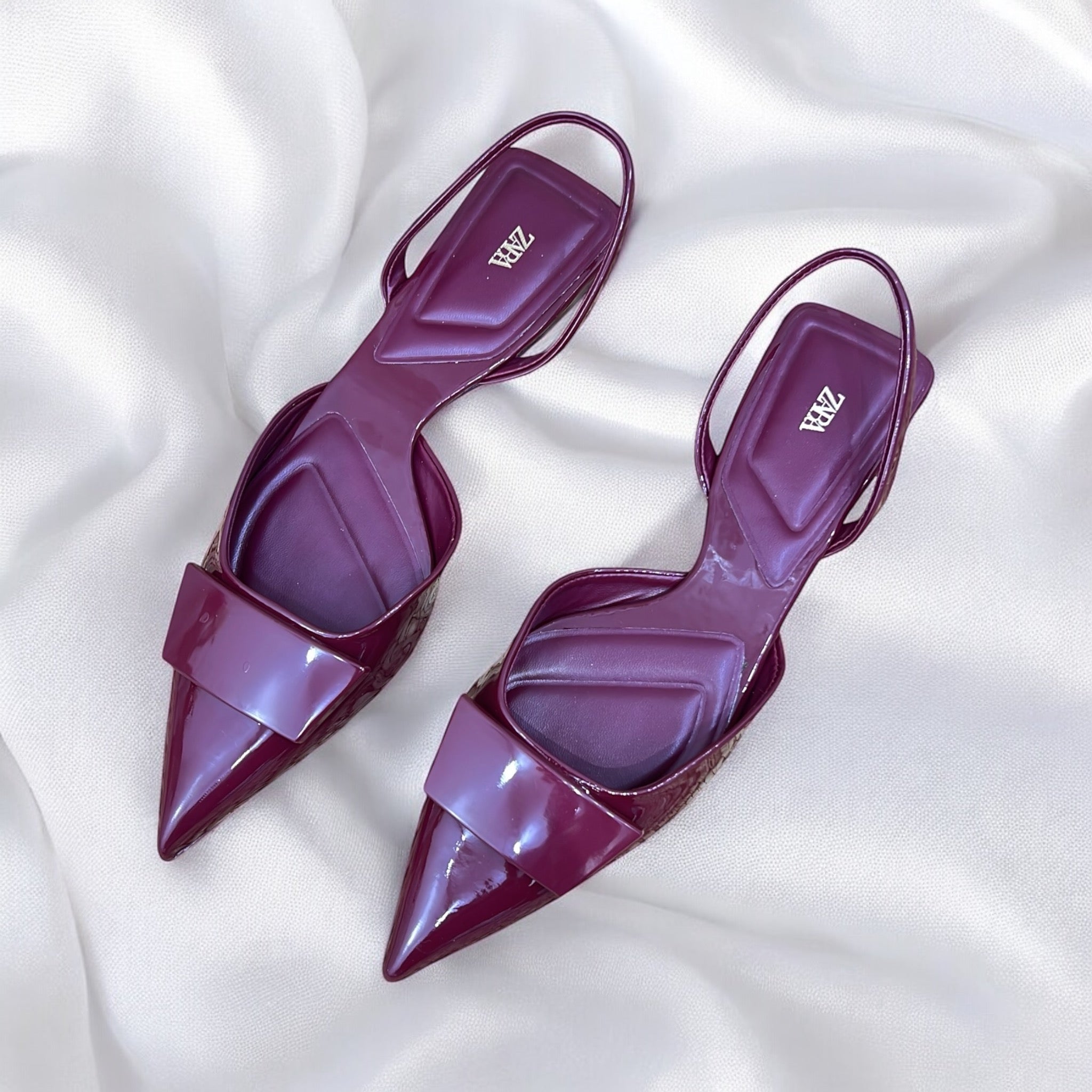 ZARA POINTED TOE SLINGBACK FLATS IN BURGUNDY