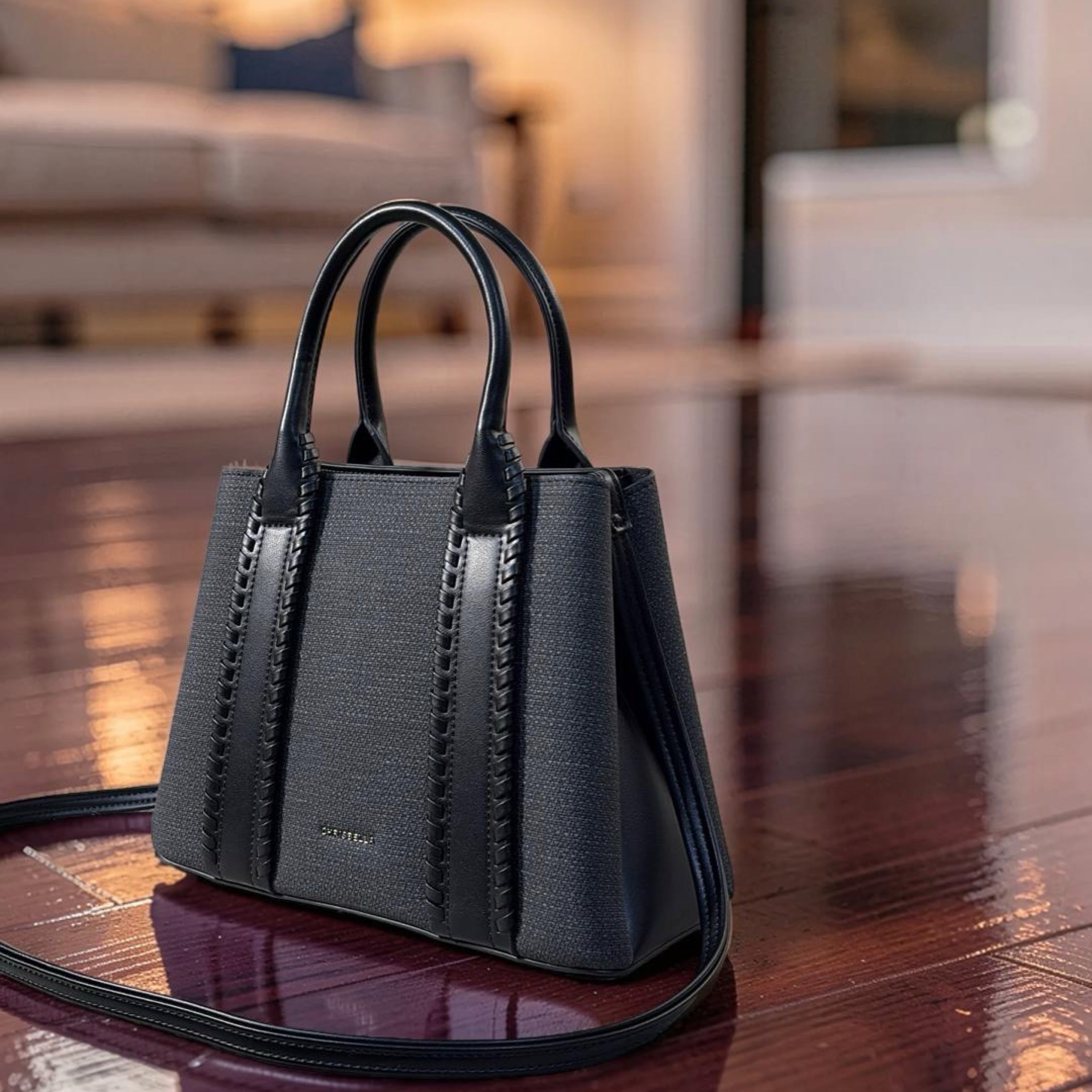 Chrisbella Double Handle Structured Medium Bag in Black