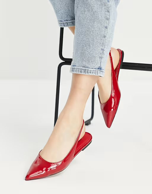 ASOS POINTED TOE SLINGBACK FLATS IN RED