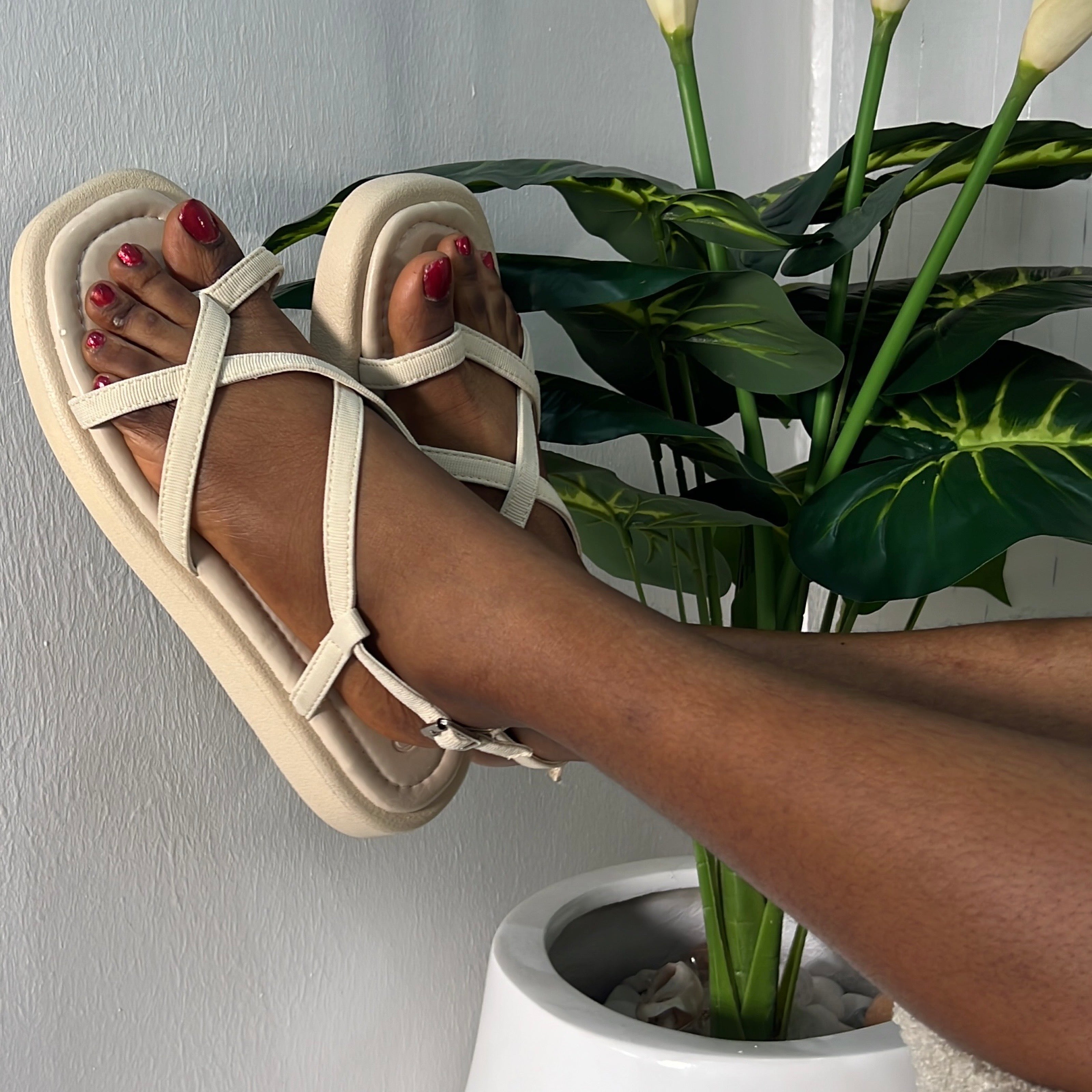 Aria Toe Thong Strappy Sandal In Beige