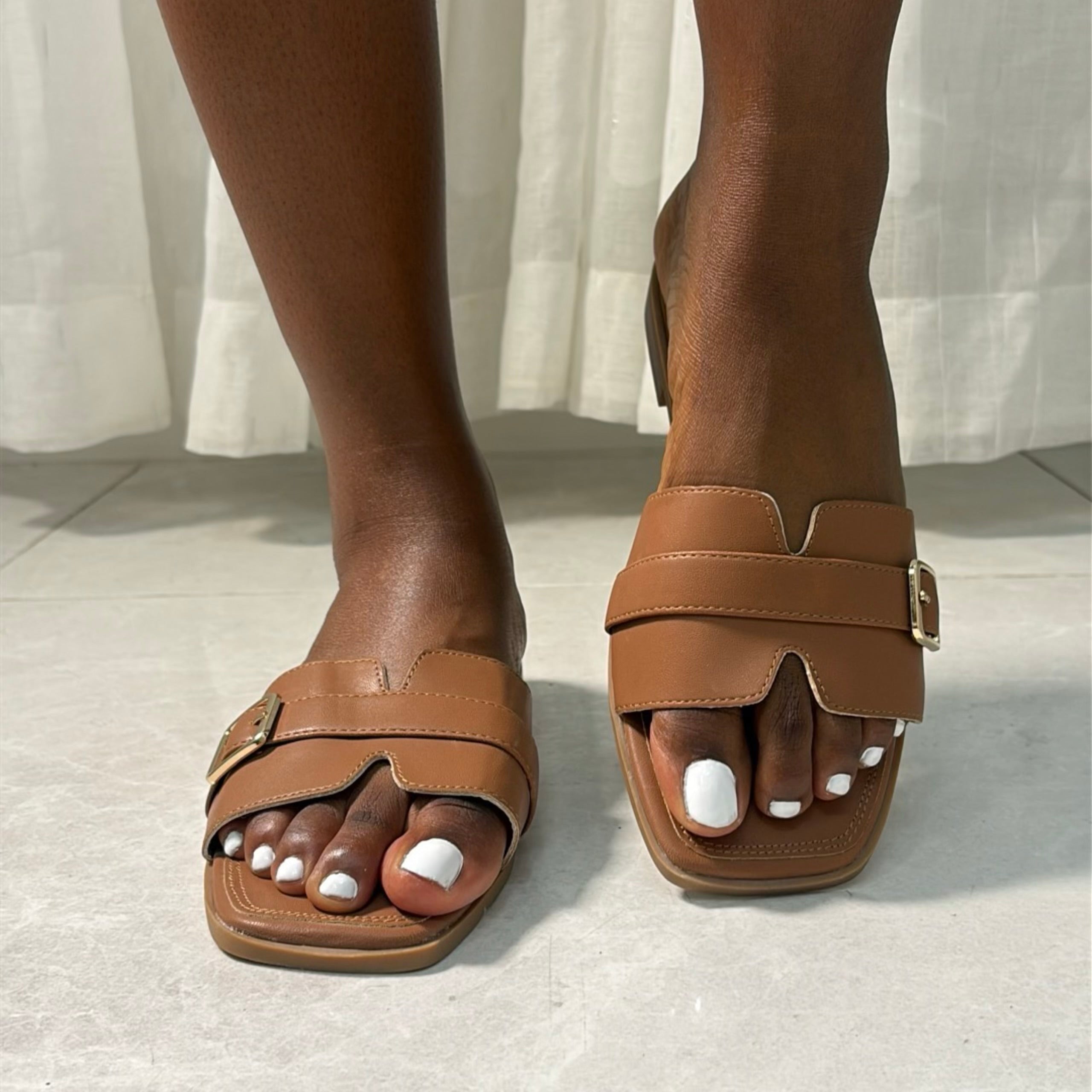 NW Buckle Detail Slide in Brown
