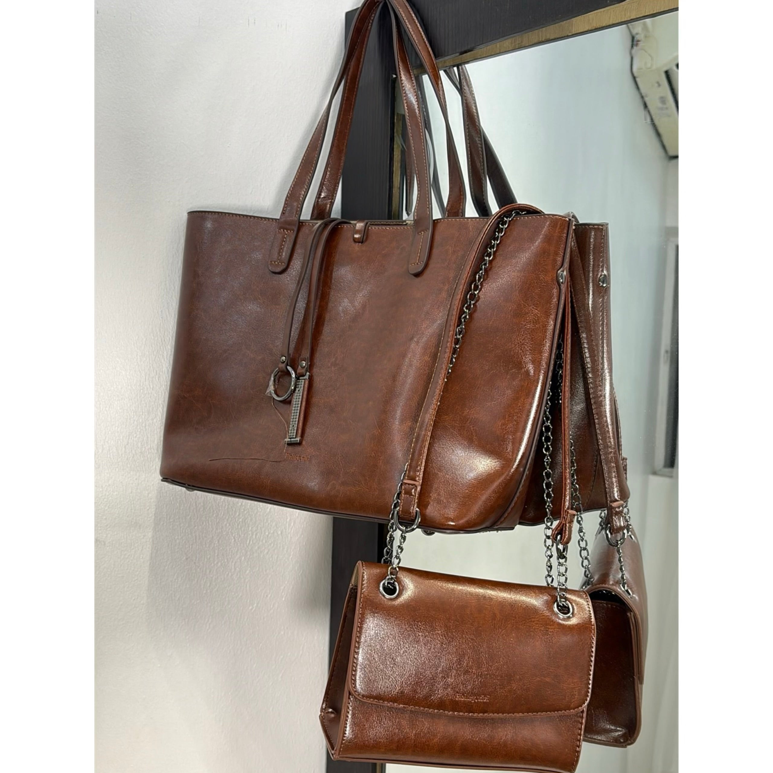 Holley Vivi 2-in-1 Leather Tote Bag in Coffee