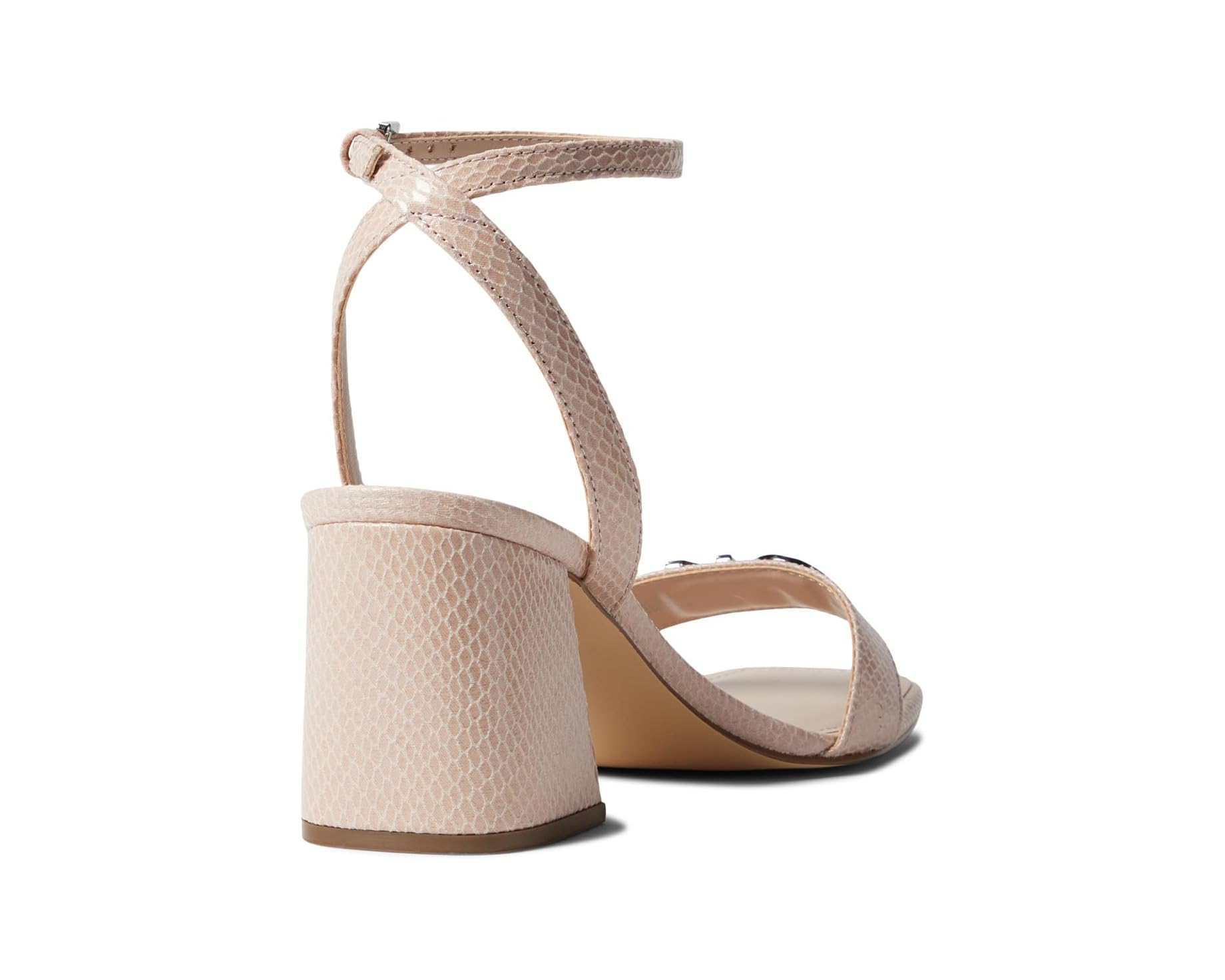 CALVIN KLEIN LOGO DETAIL TEXTURED LEATHER BLOCK HEEL SANDAL IN EGGSHELL