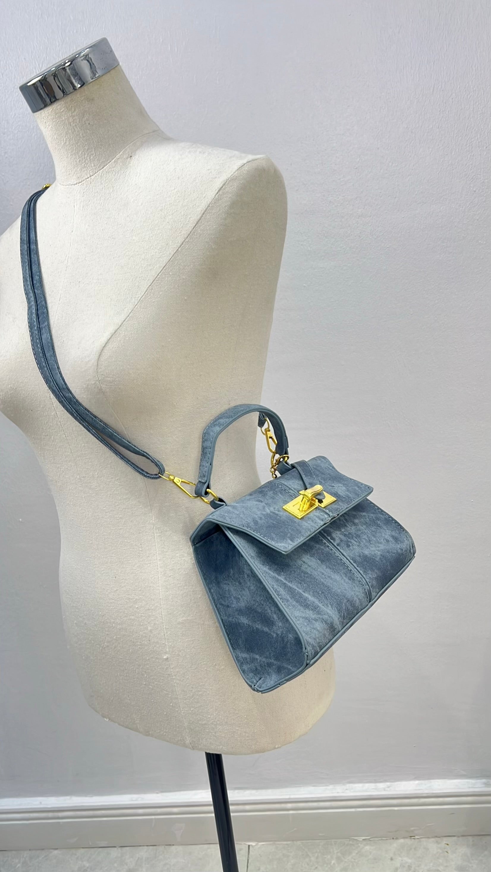 Classic Top Handle Mini Bag in Denim Blue