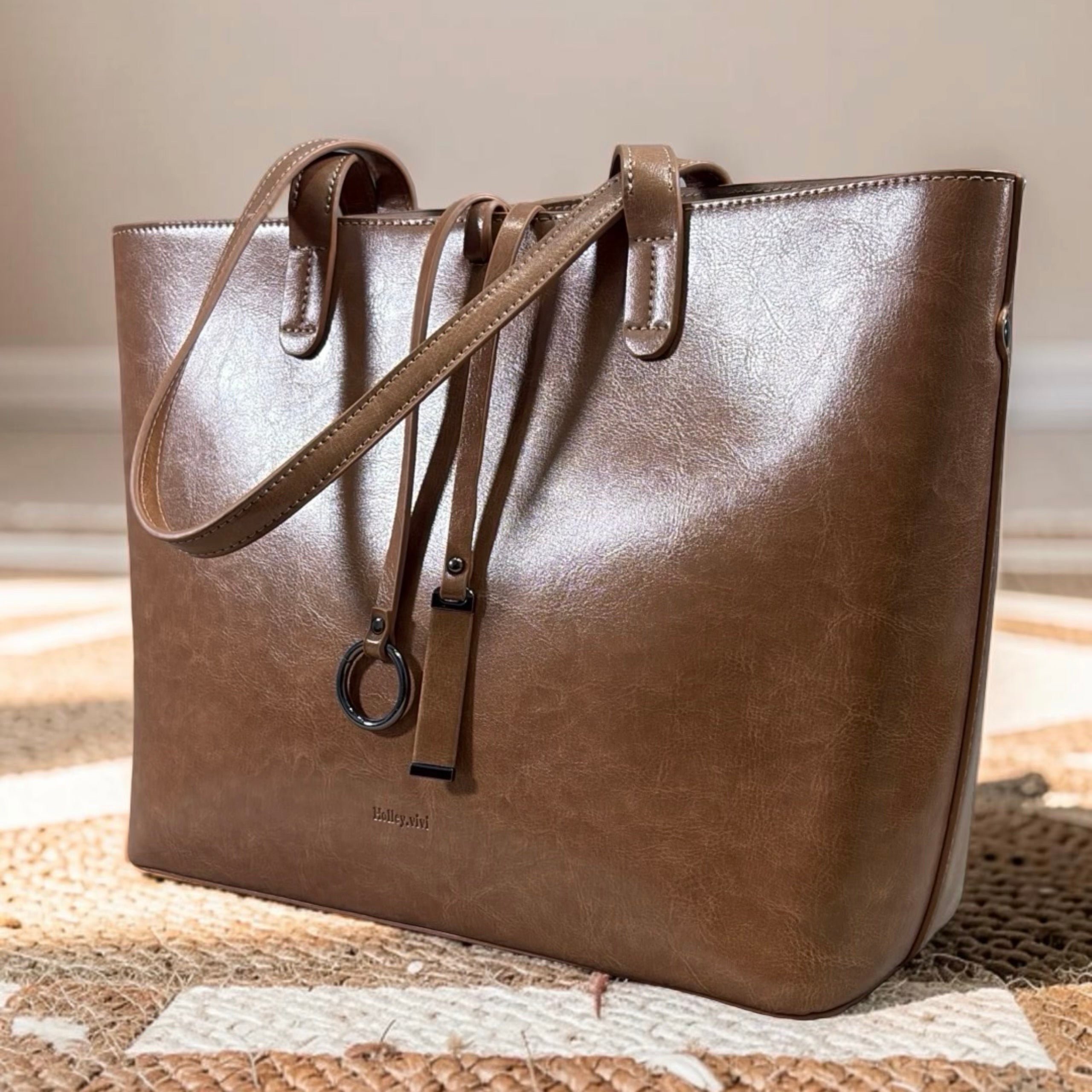 Holley Vivi 2-in-1 Leather Tote Bag in Apricot
