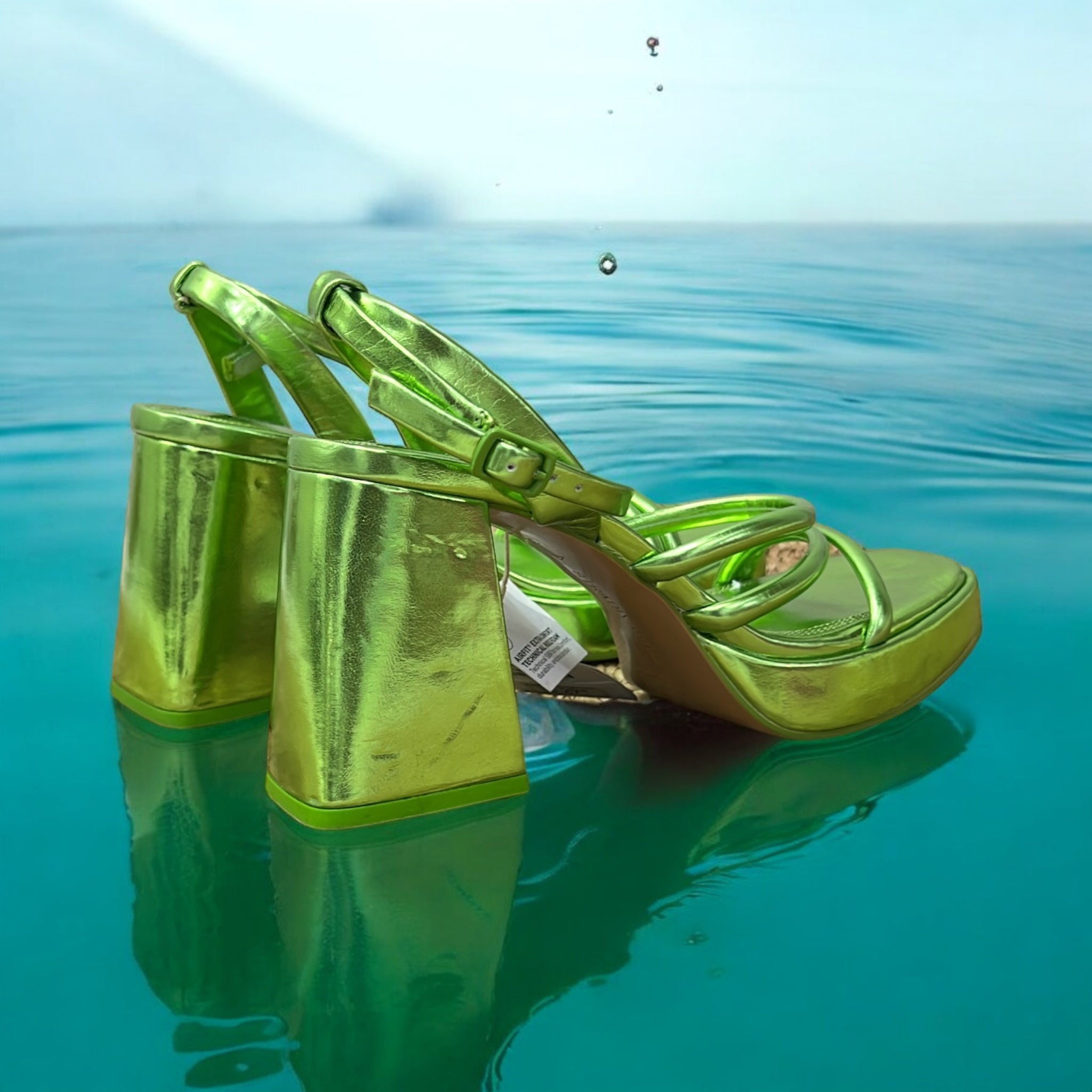 STRADIVARIUS TUBE STRAP B LOCK HEEL SANDAL IN GREEN