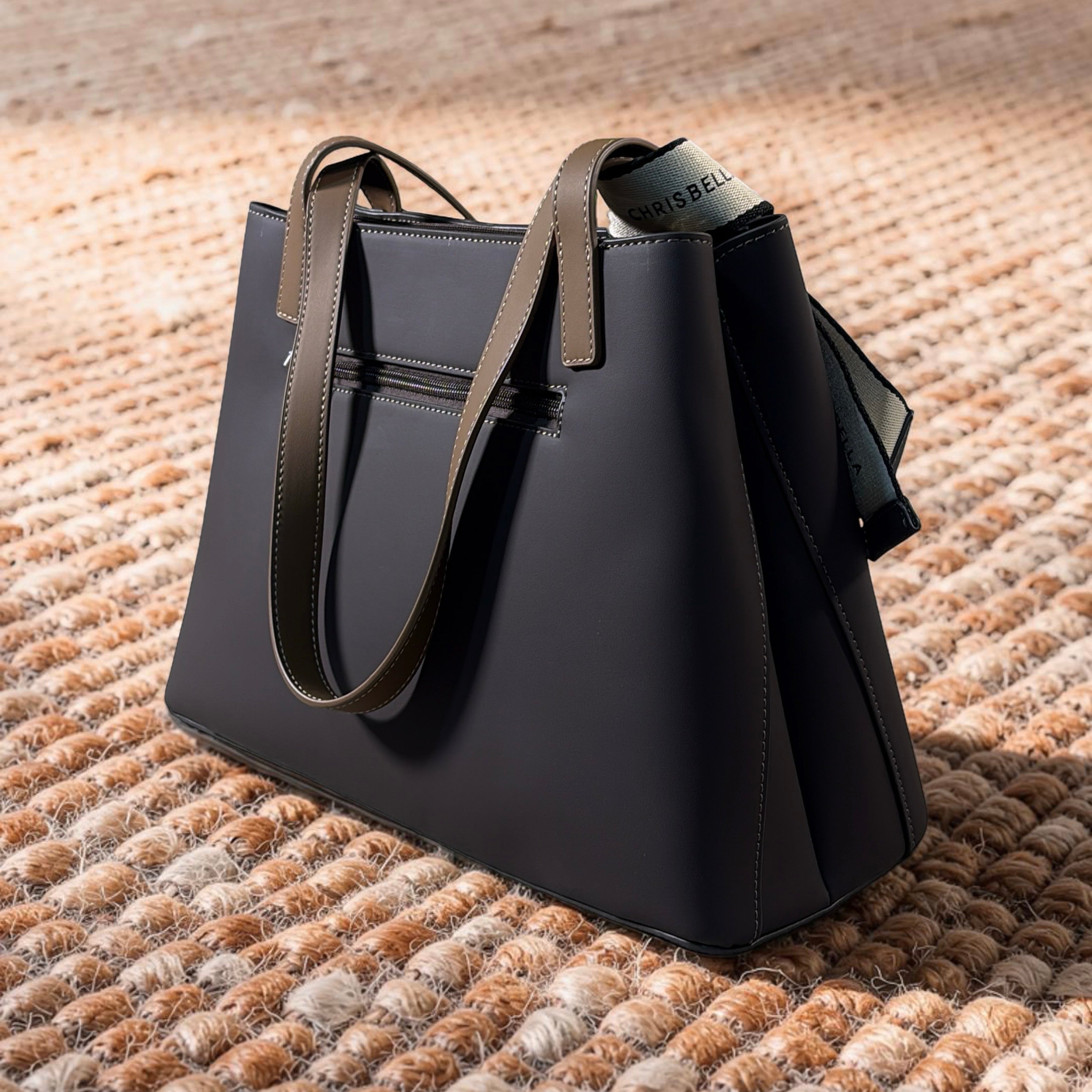 Chrisbella 2-in-1 Contrast Color Shoulder Bag in Coffee