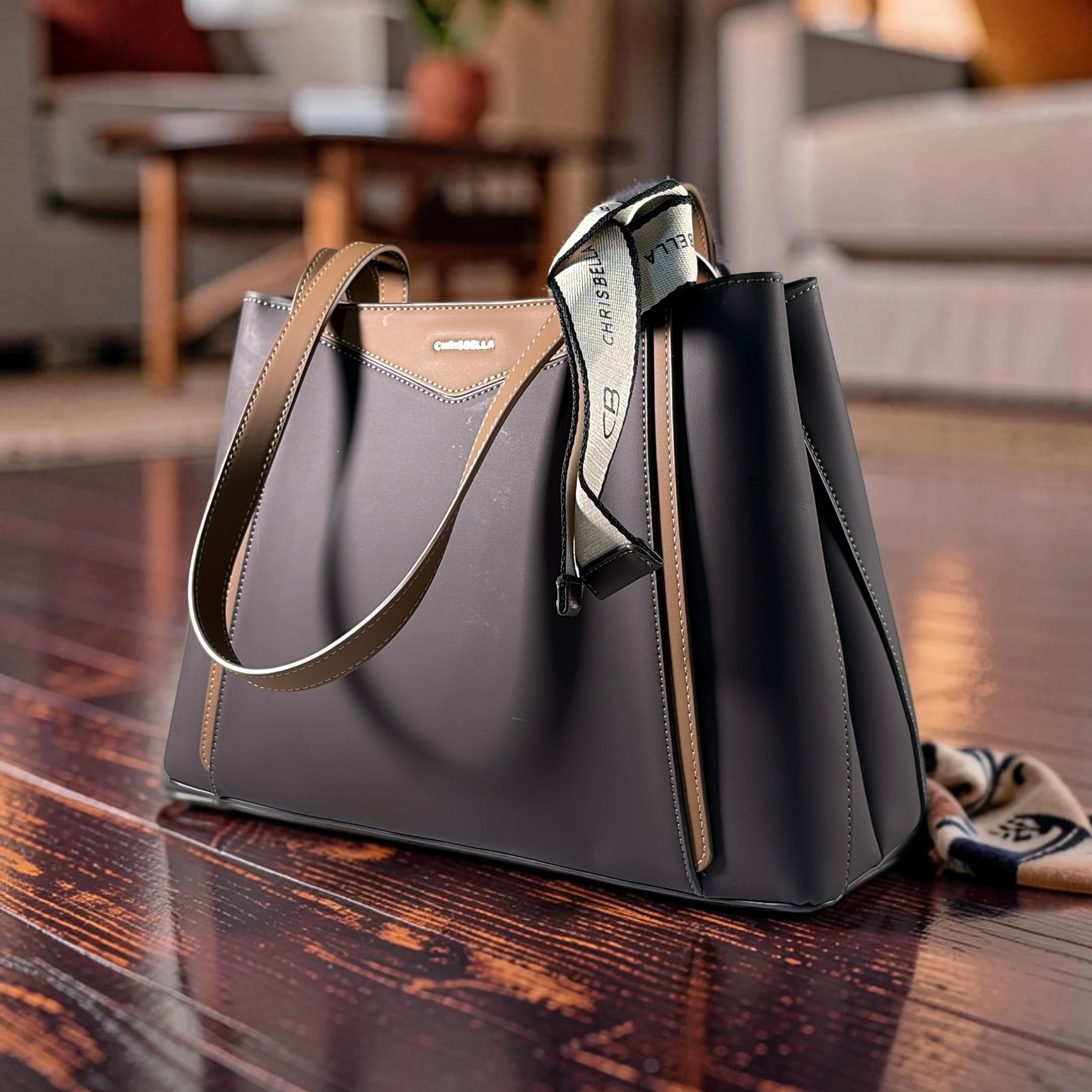Chrisbella 2-in-1 Contrast Color Shoulder Bag in Coffee