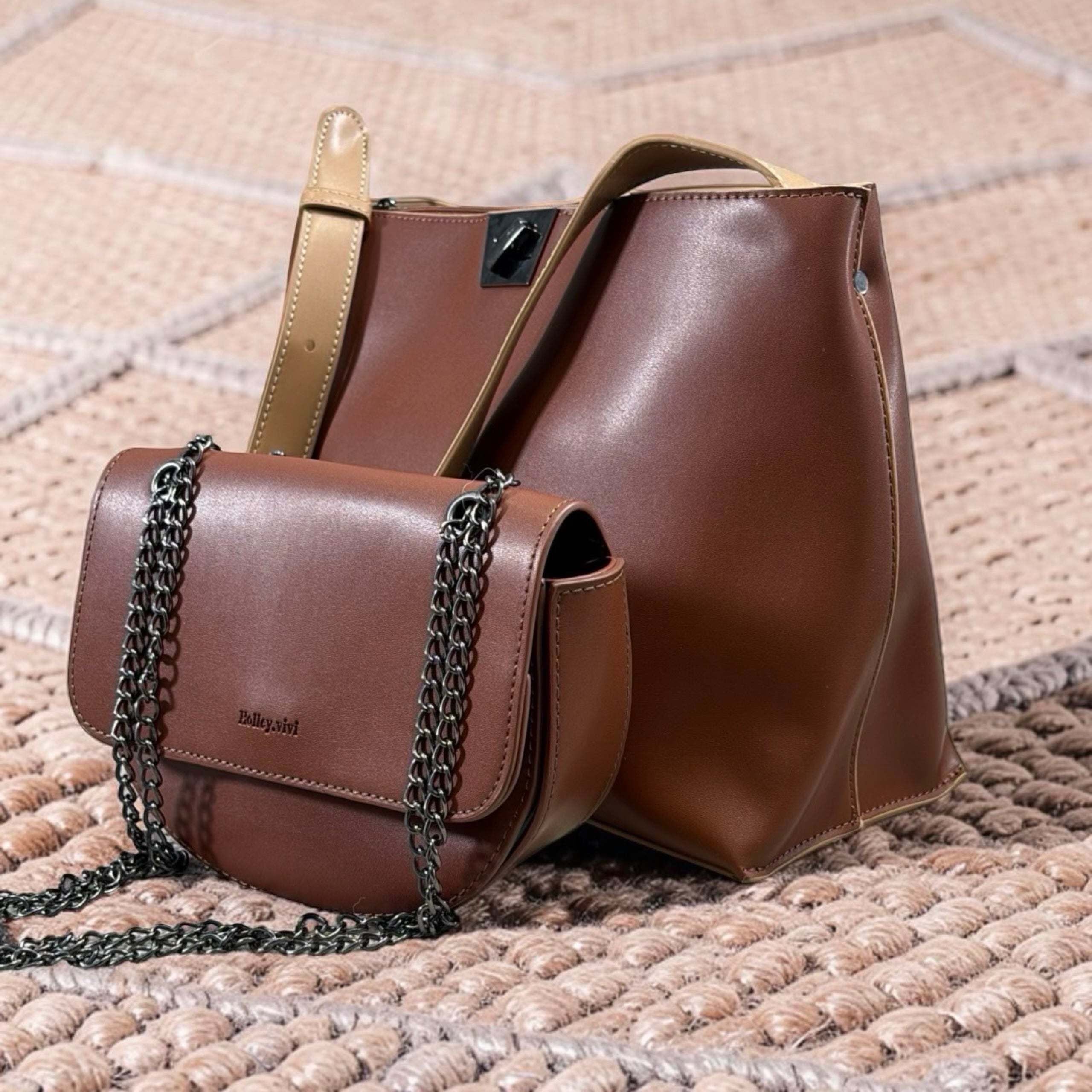 Holley Vivi Single Shoulder Strap 2-in-1 Bag in Coffee/Apricot