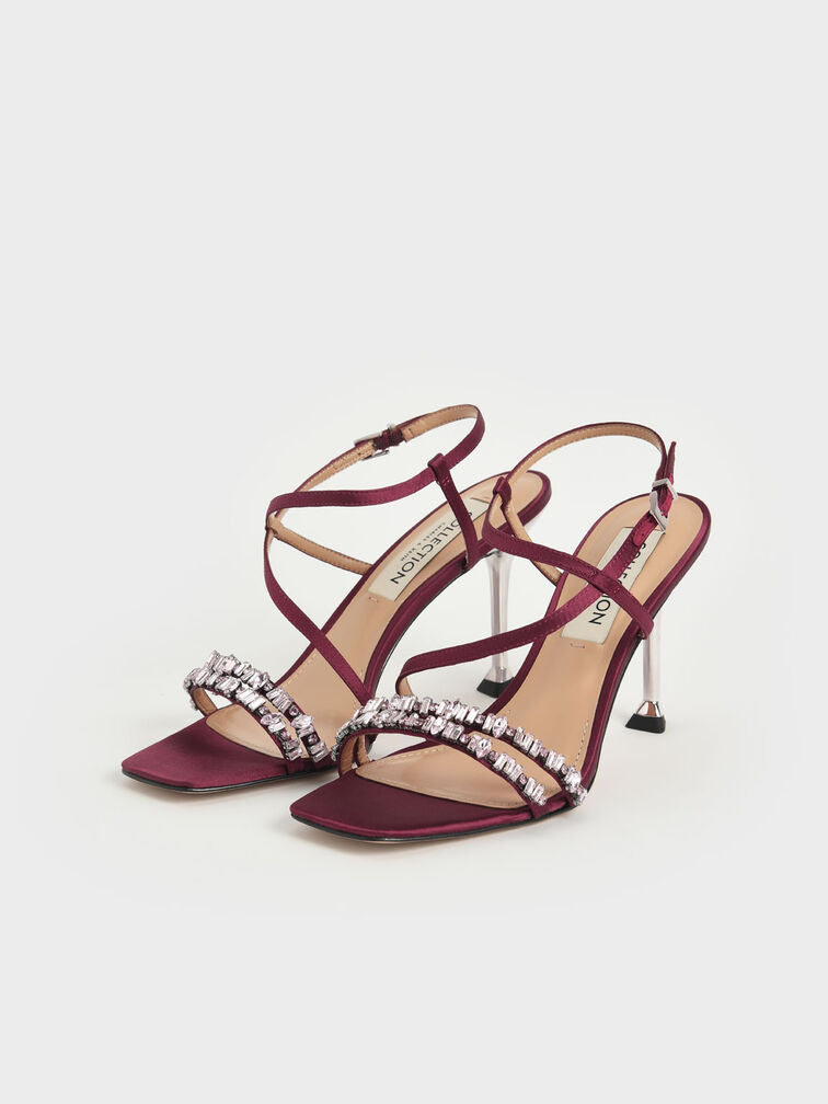 CHARLES & KEITH BURGUNDY EMBELLISHED STRAPPY SANDAL