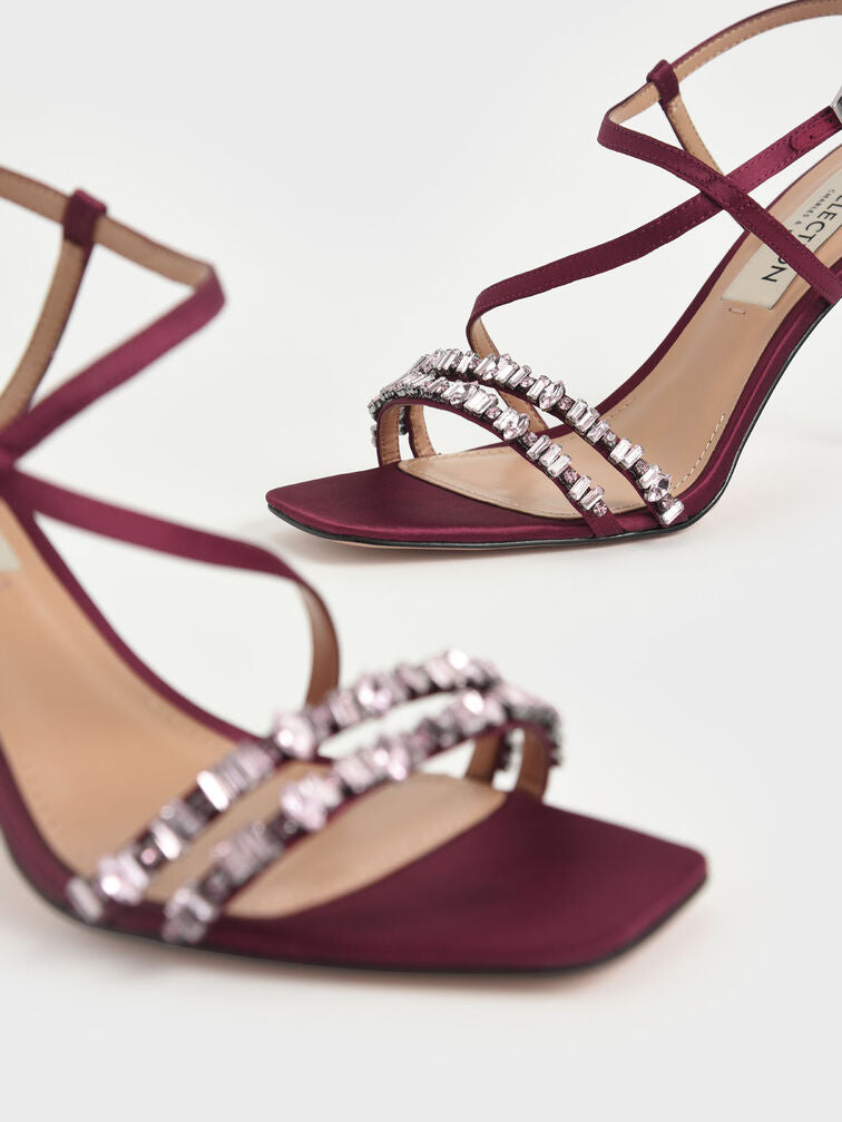 CHARLES & KEITH BURGUNDY EMBELLISHED STRAPPY SANDAL