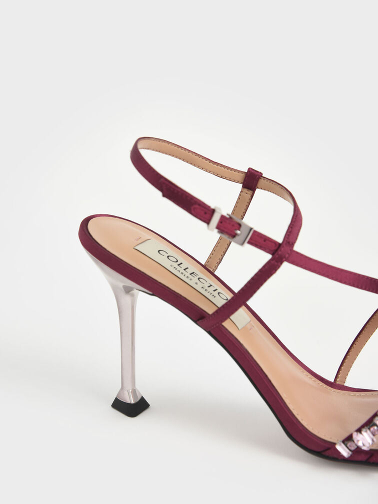 CHARLES & KEITH BURGUNDY EMBELLISHED STRAPPY SANDAL