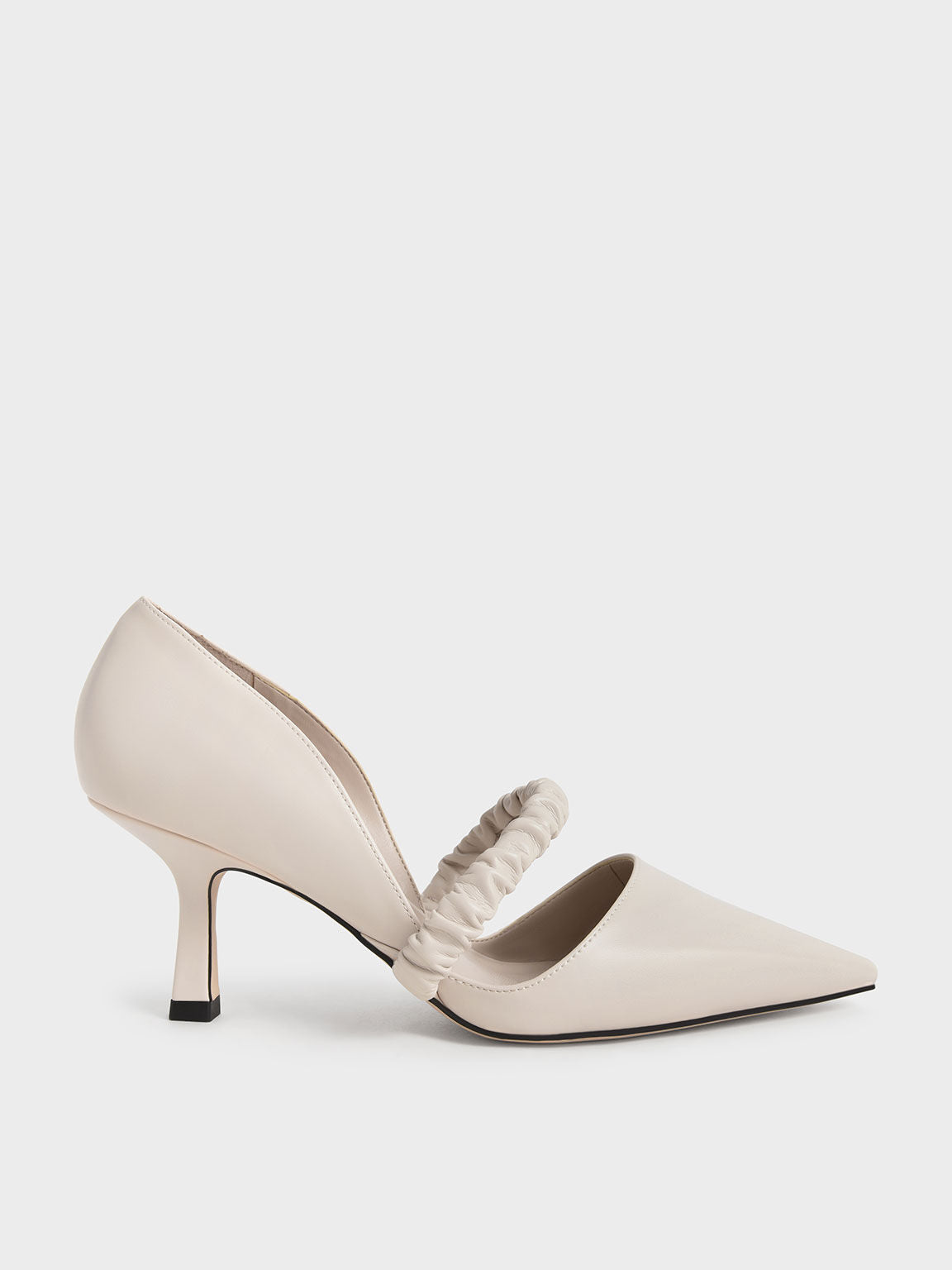 CHARLES & KEITH POINTED TOE RUCHED STRAP DETAIL PUMP IN CHALK