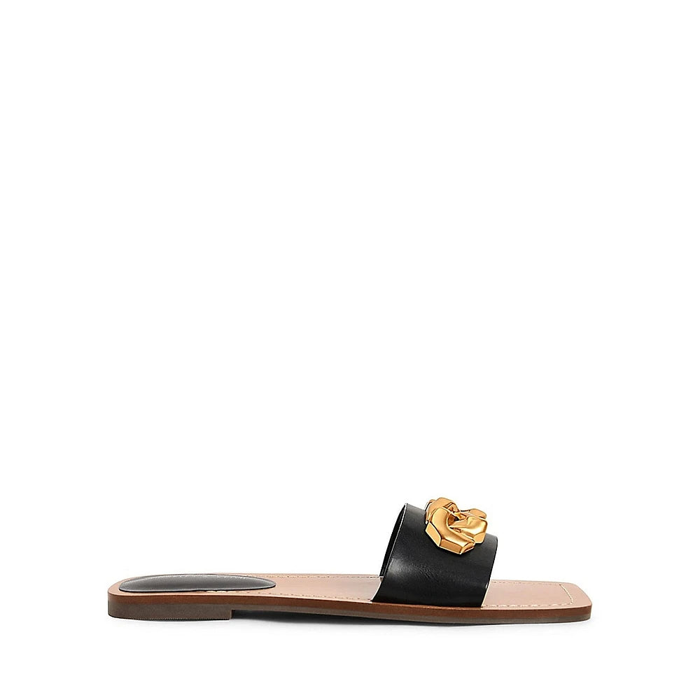 CHARLES & KEITH SQUARE TOE FAUX CHAIN DETAIL SANDAL IN BLACK