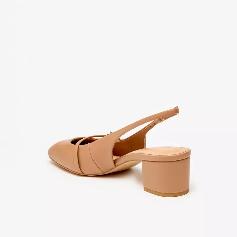Celeste Square Toe Block Heel Pump in Nude