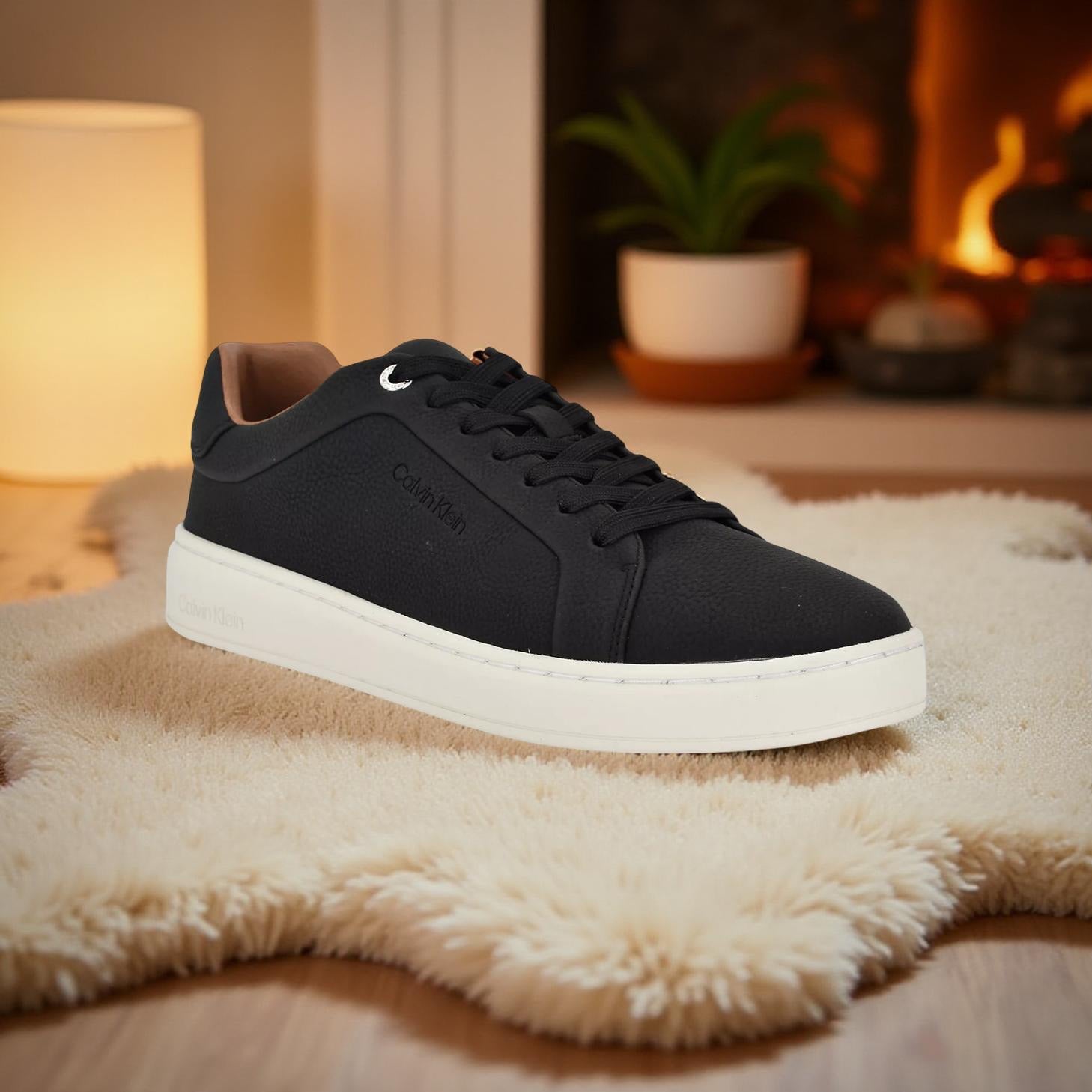 Calvin Klein Unisex Flat Sole Classic Leather Shoes in Black