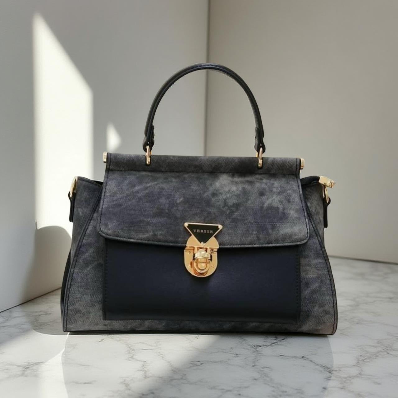 Versse Top Handle Contrast Bag in Black