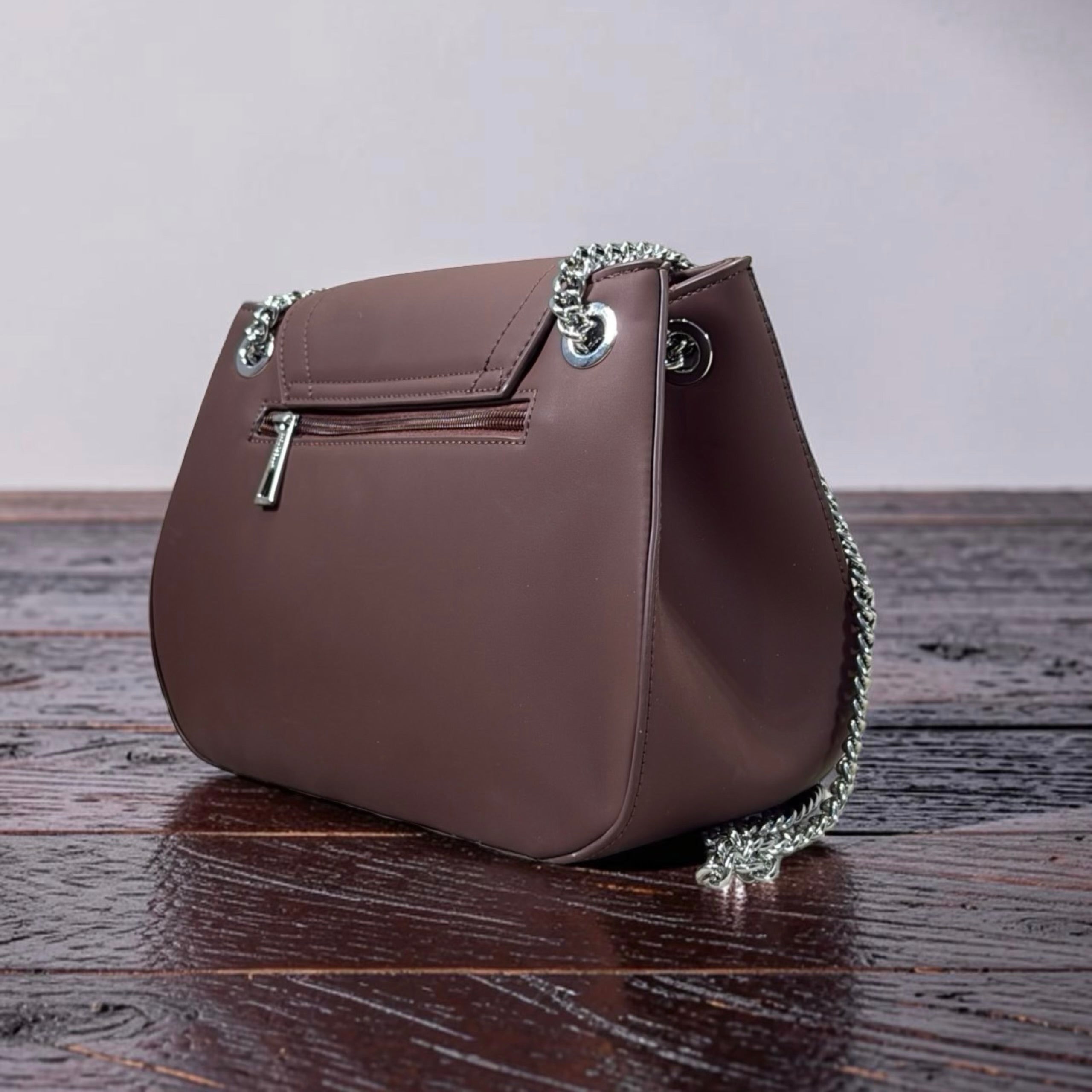 Chrisbella Woven Detail Chain Handle Sling bag in Coffee