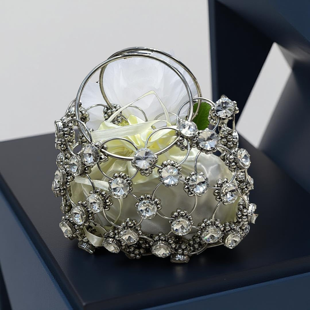 Ring Detai Embellished Stone Purse in Clear