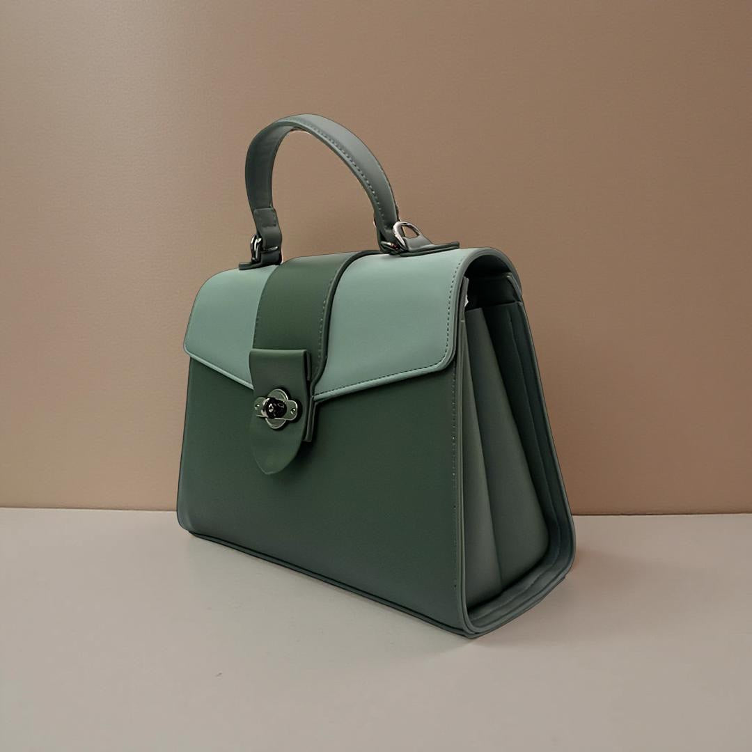 Bagco Two-Tone Top Handle Structured Bag in Green