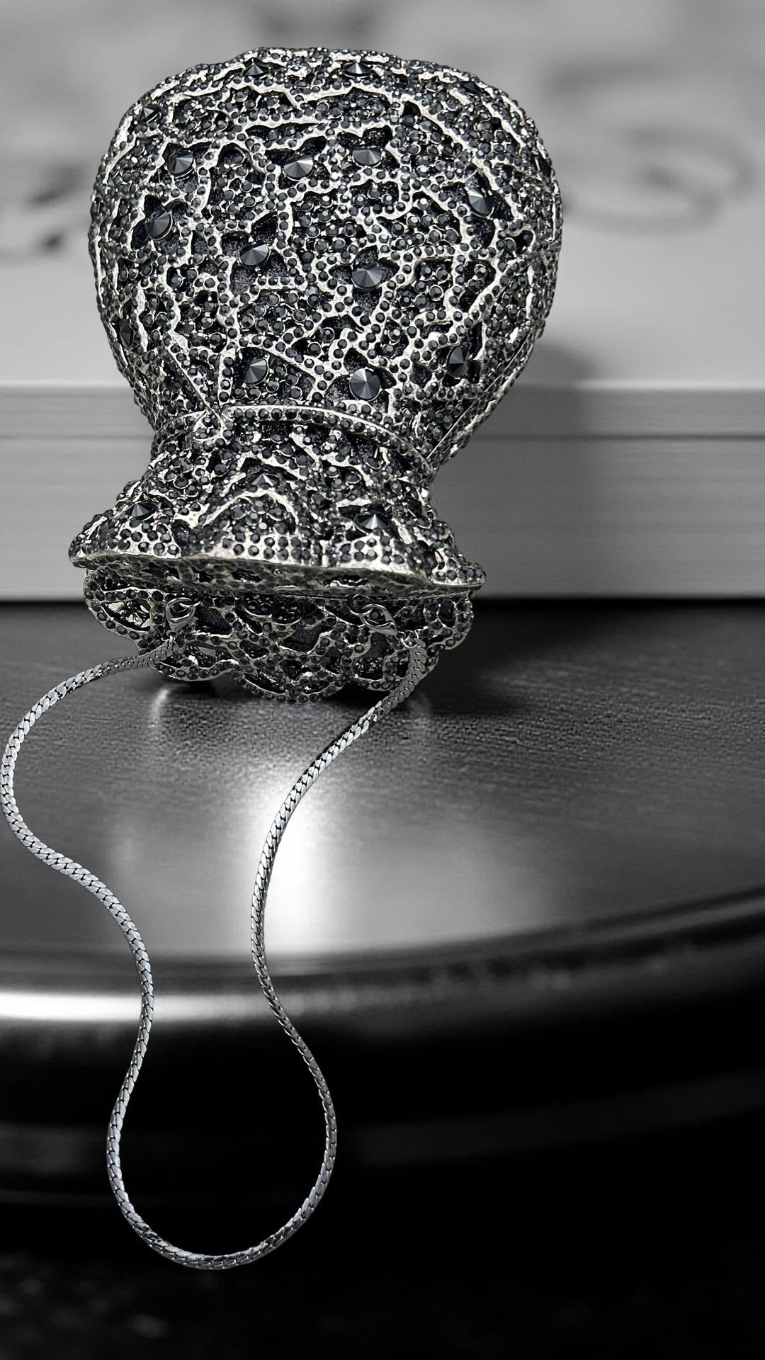 Portofino Luxe Clutch Structured Party Purse with Stones in Black