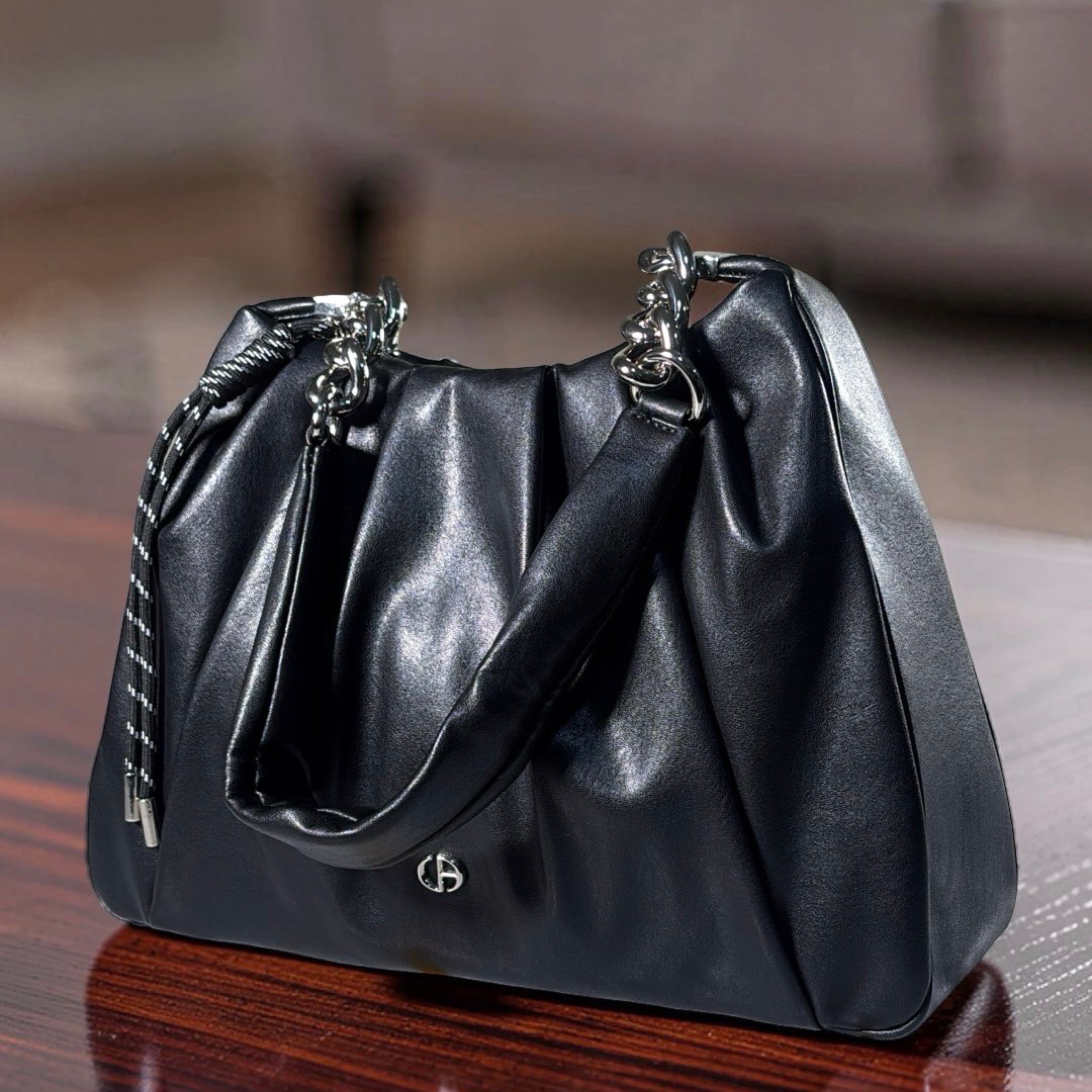 Chrisbella Ruched Deisgn Single Strap Bag in Black