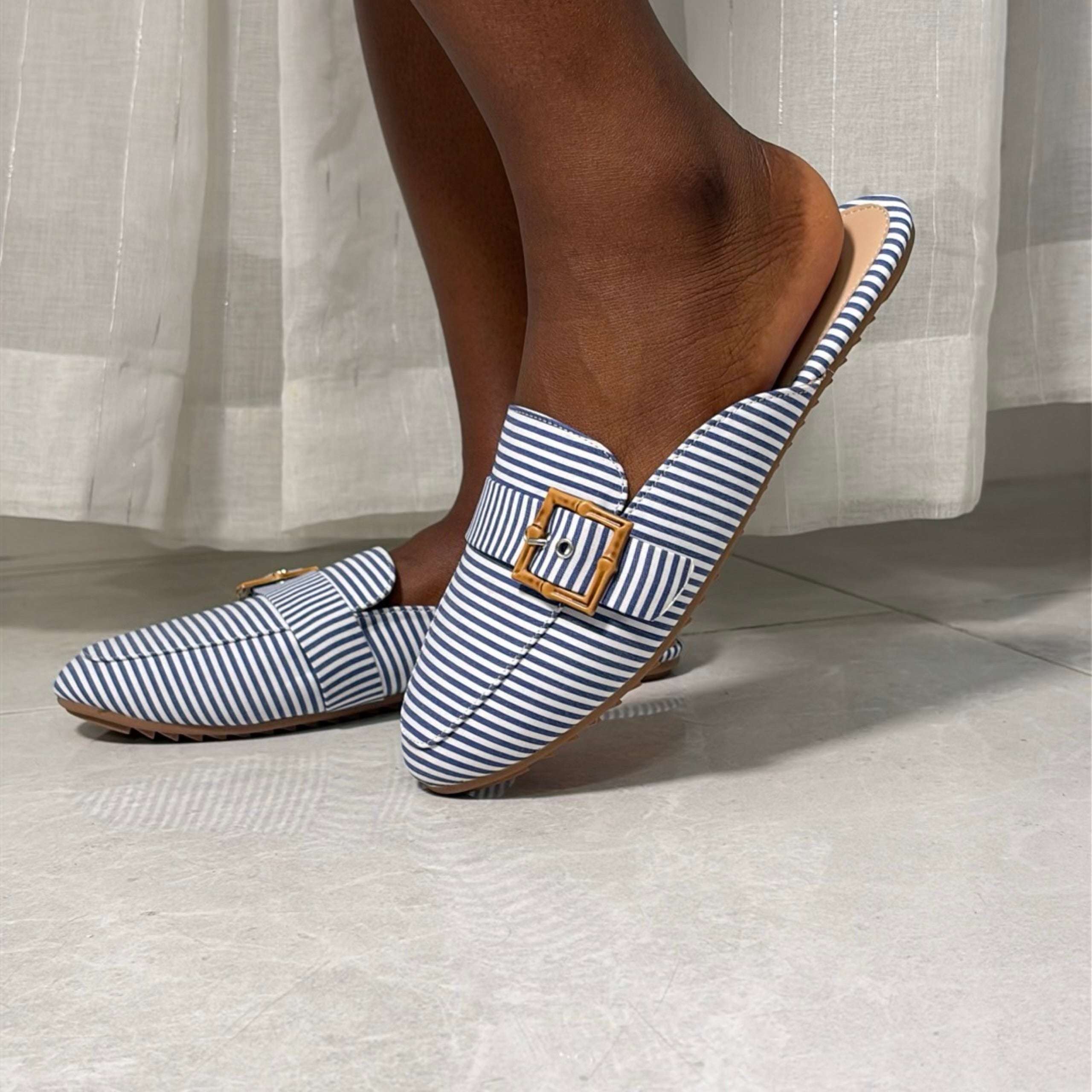 Nautica Stripped Flat Mule in Blue