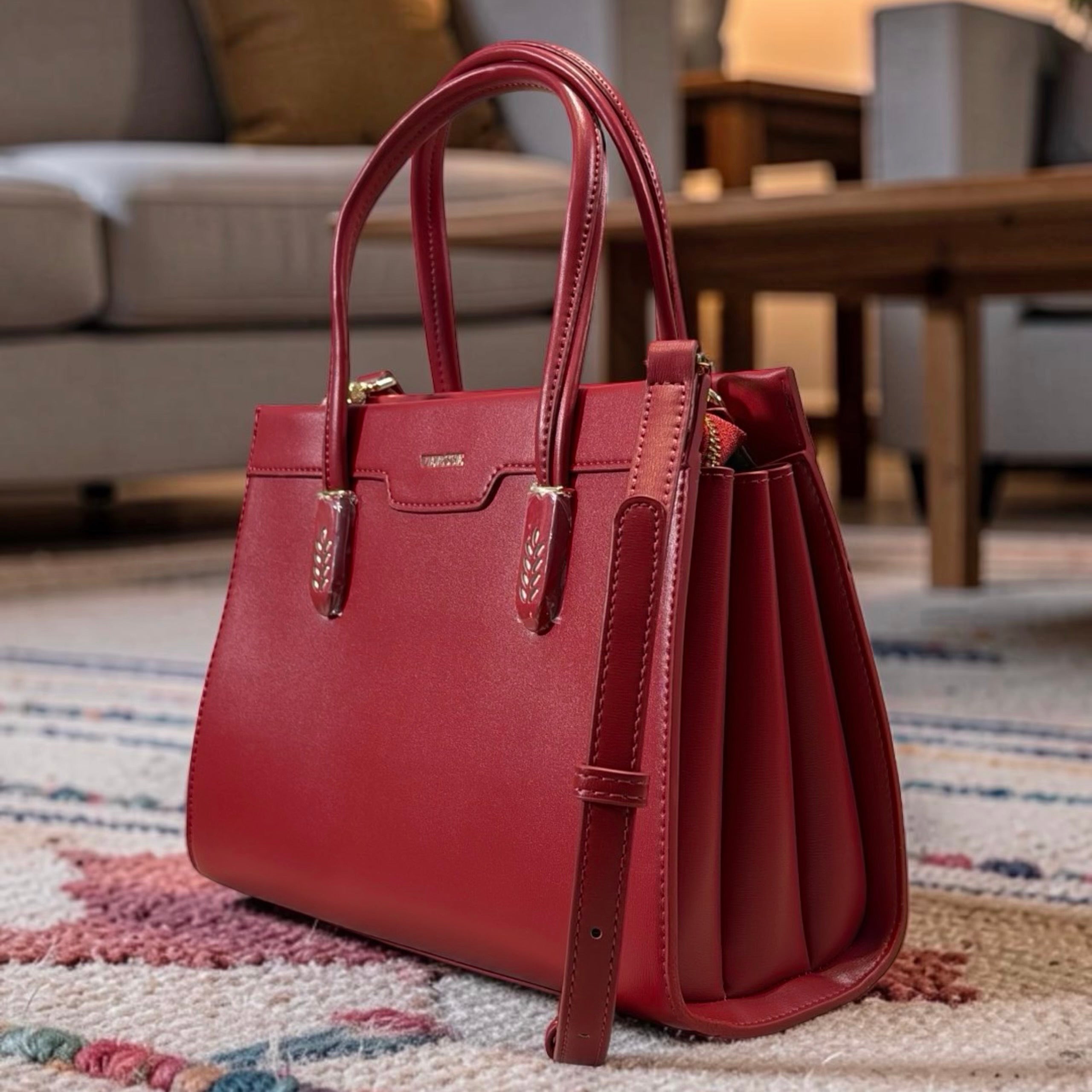Versse Detail Handle Structured Bag in Red