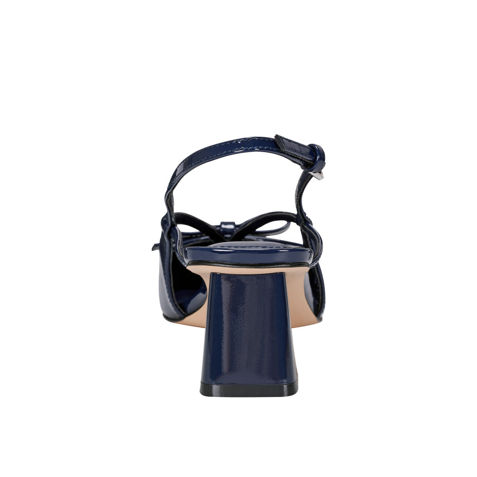 Marc Fisher Pointed Toe Bow Detail Block Heel Pump in Navy