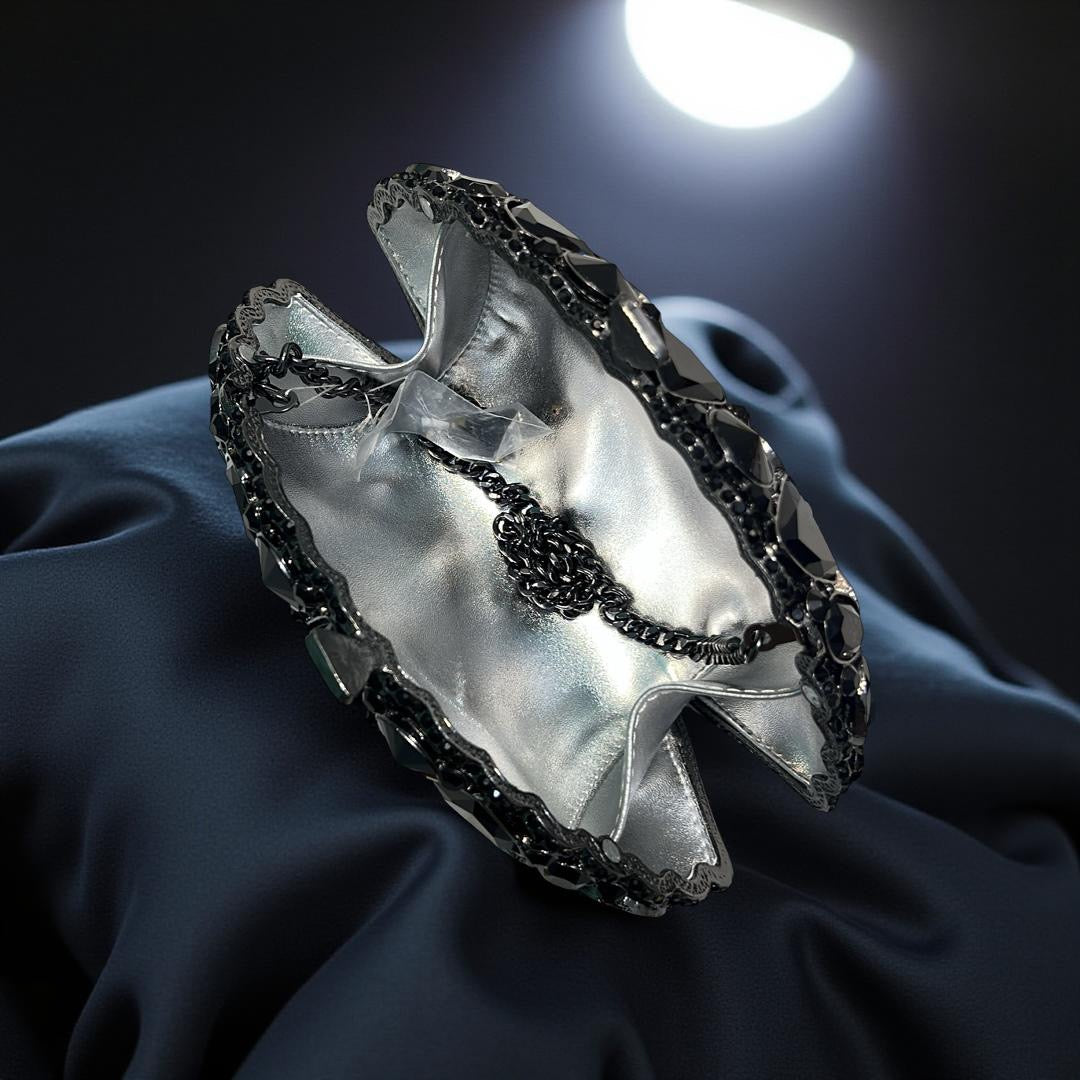 Valencia Structured Clutch Party Purse with Stones in Black