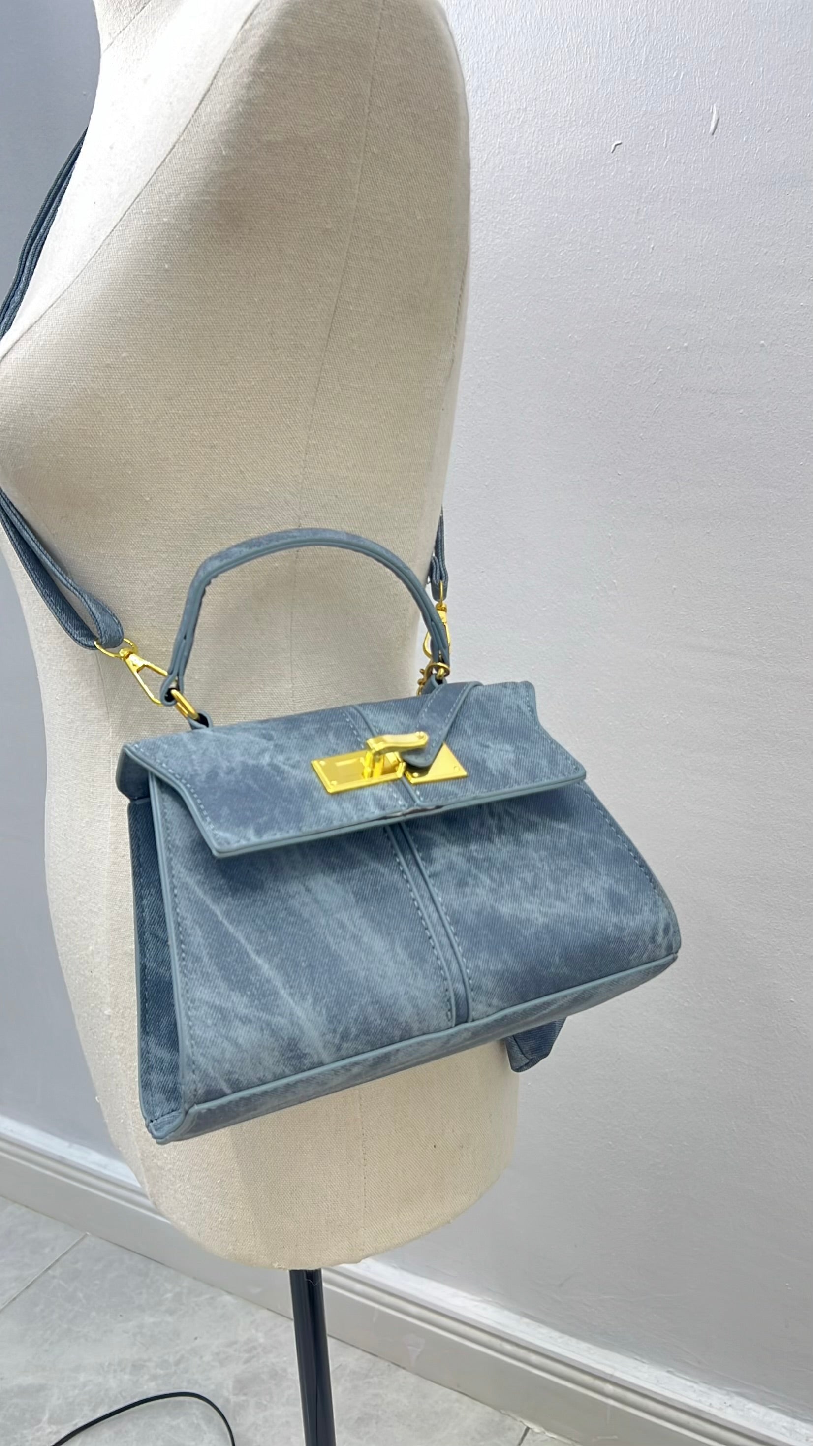 Classic Top Handle Mini Bag in Denim Blue