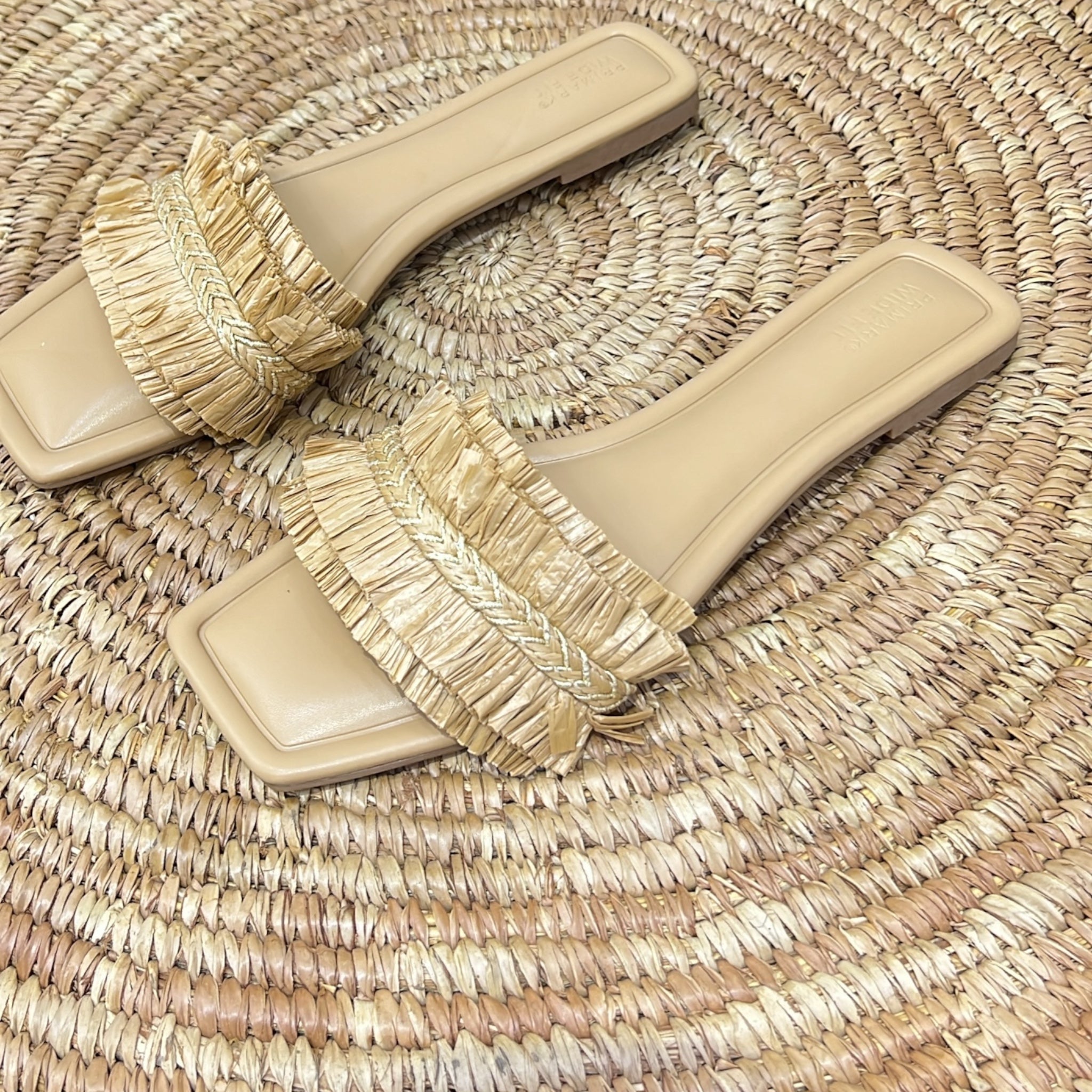 PRIMARK FAUX RAFFIA FRINGE SLIDE IN NUDE