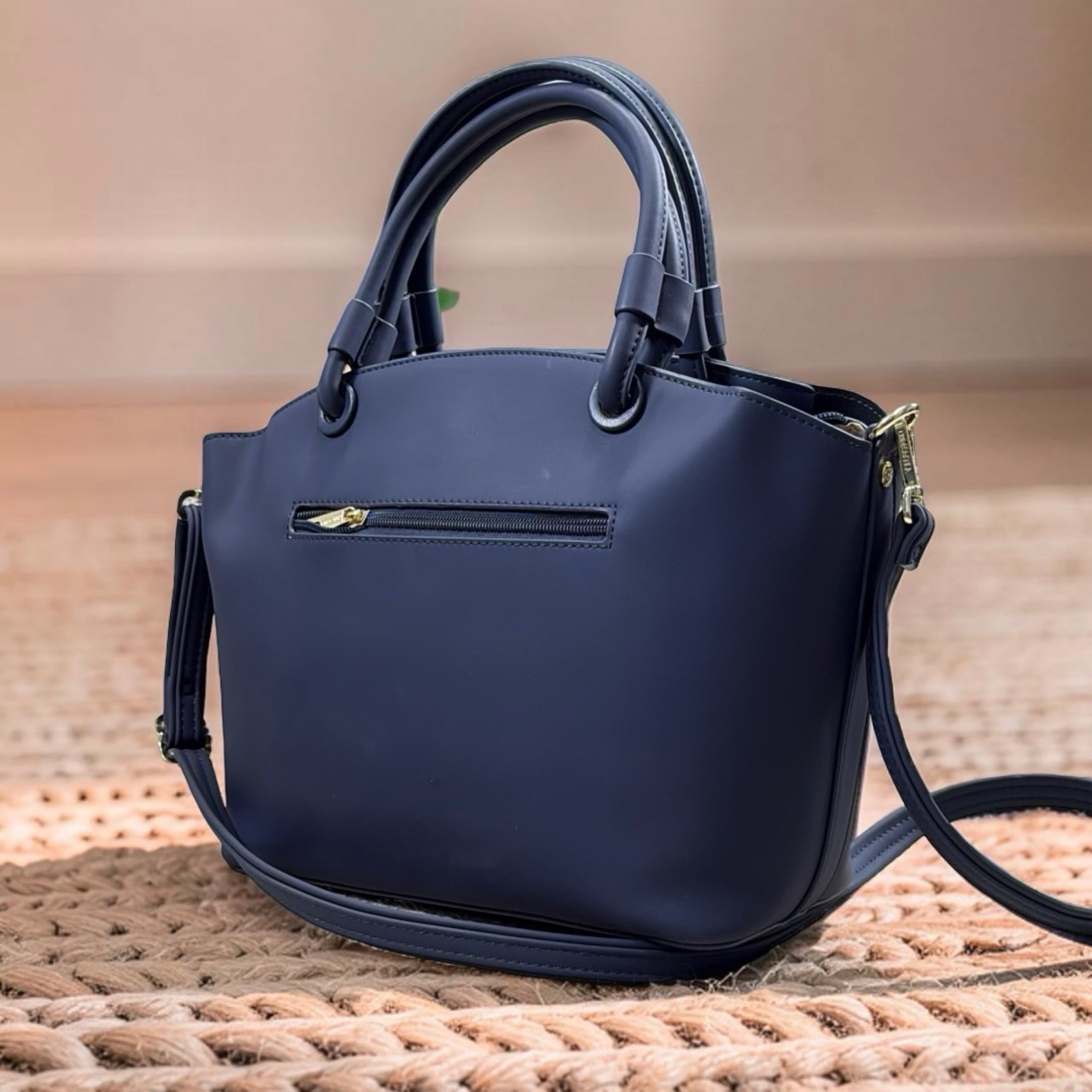 Chrisbella Triple Compartment Double Handle Bag in Navy