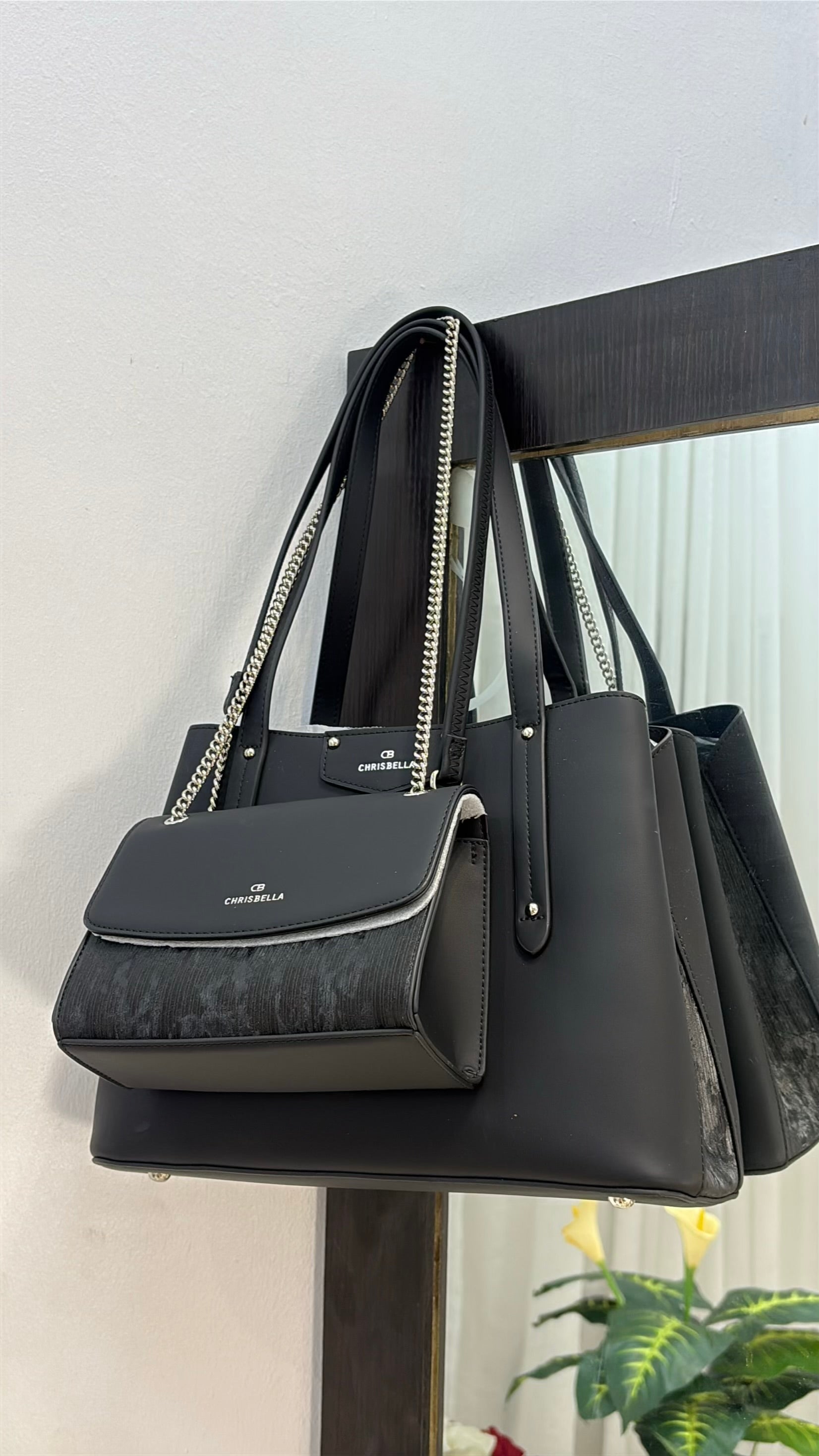 Chrisbella Triple Compartment 2-in-1 Shoulder Bag in Black