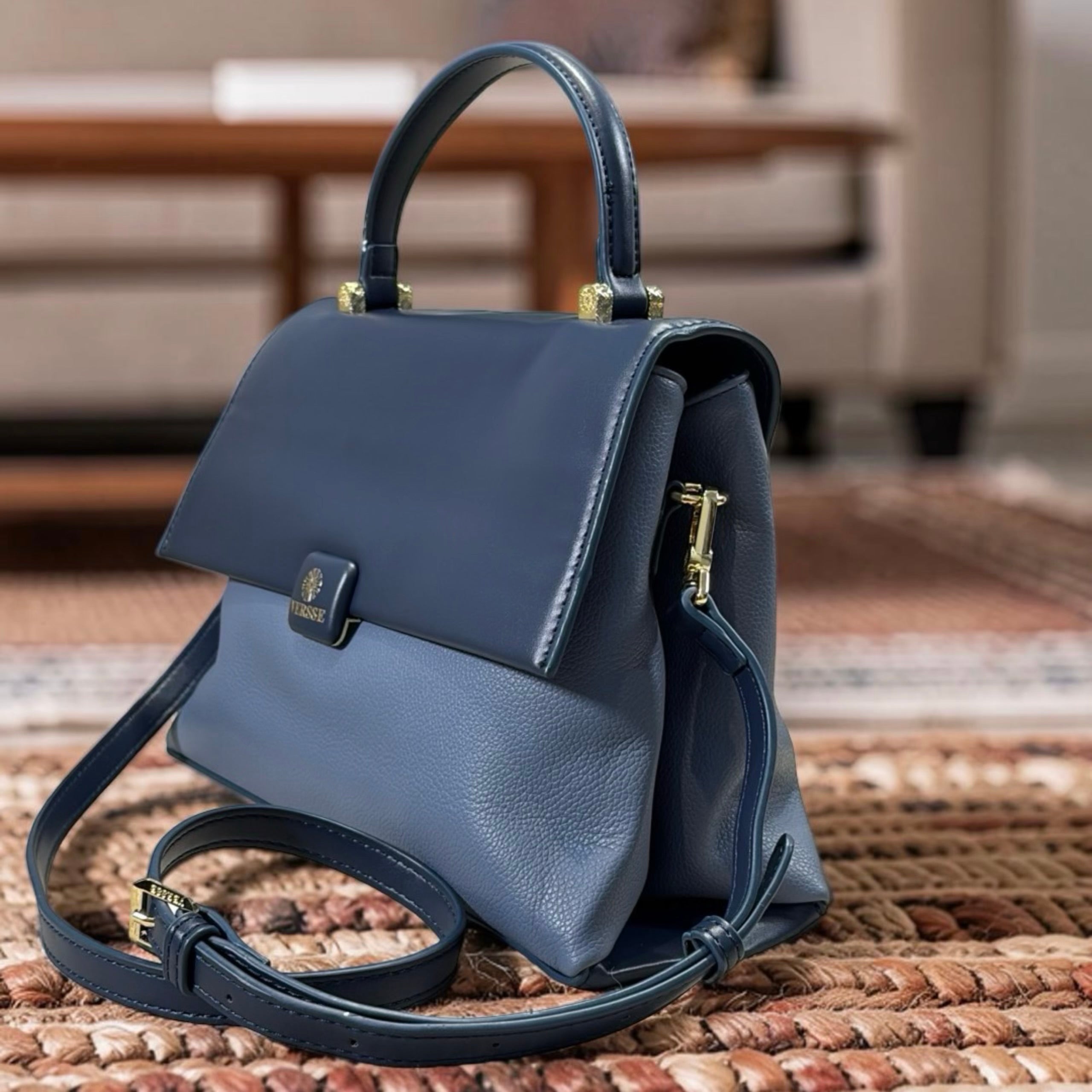 Versse Top Handle Flap Closure Bag Navy