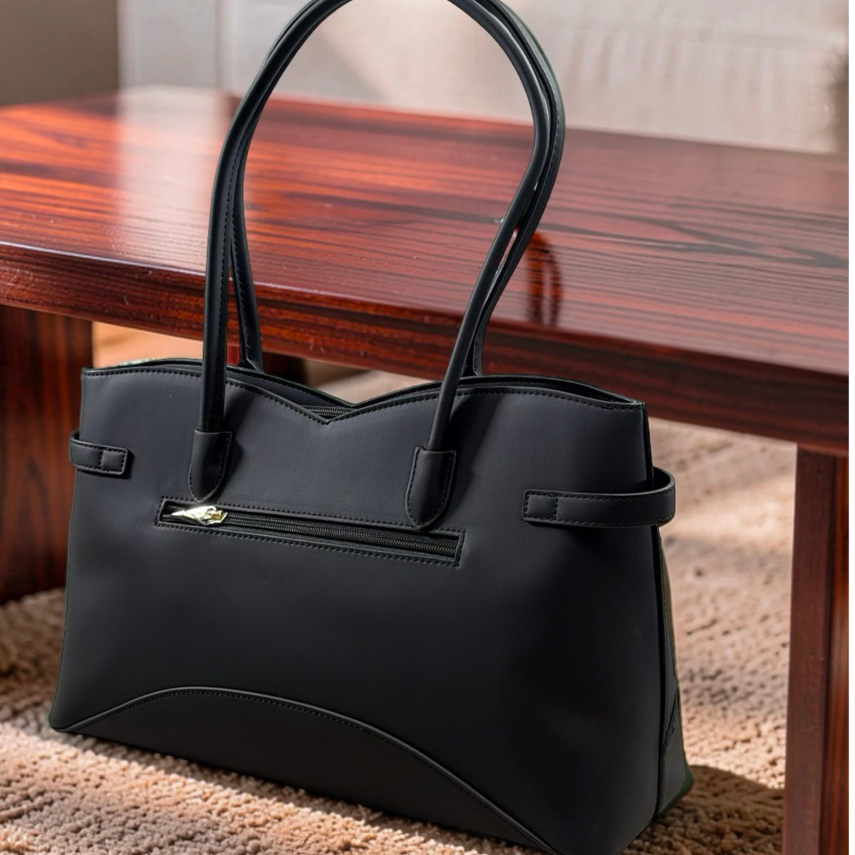 Chrisbella Landscape-Design Belt-Detail Bag in Black
