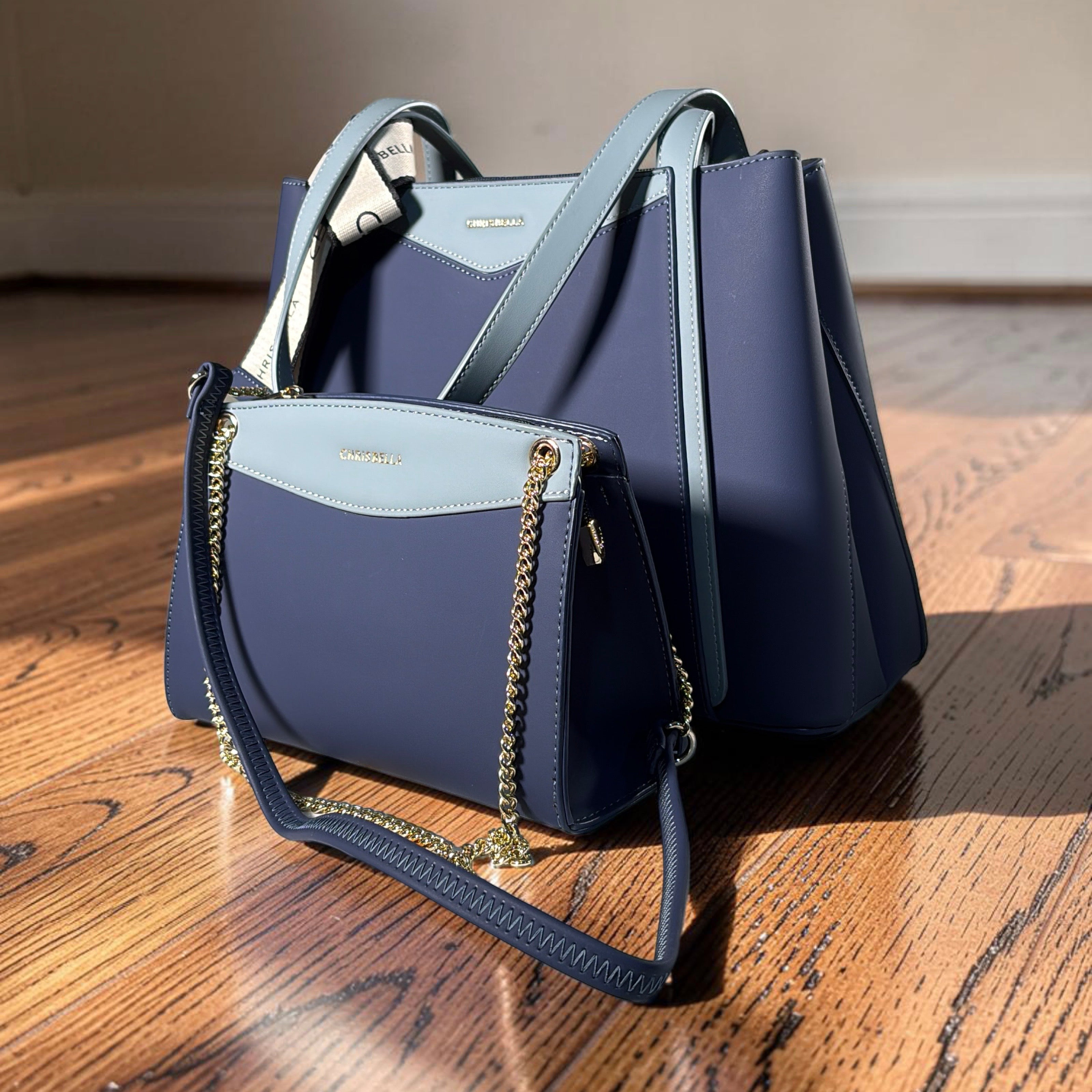 Chrisbella 2-in-1 Contrast Color Shoulder Bag in Navy
