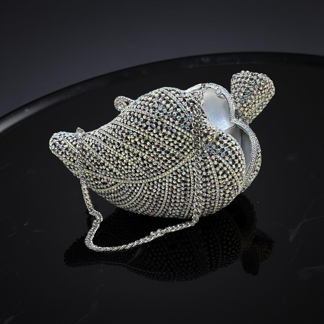 Barcelona Statement Leaf Design Clutch Purse with in Silver