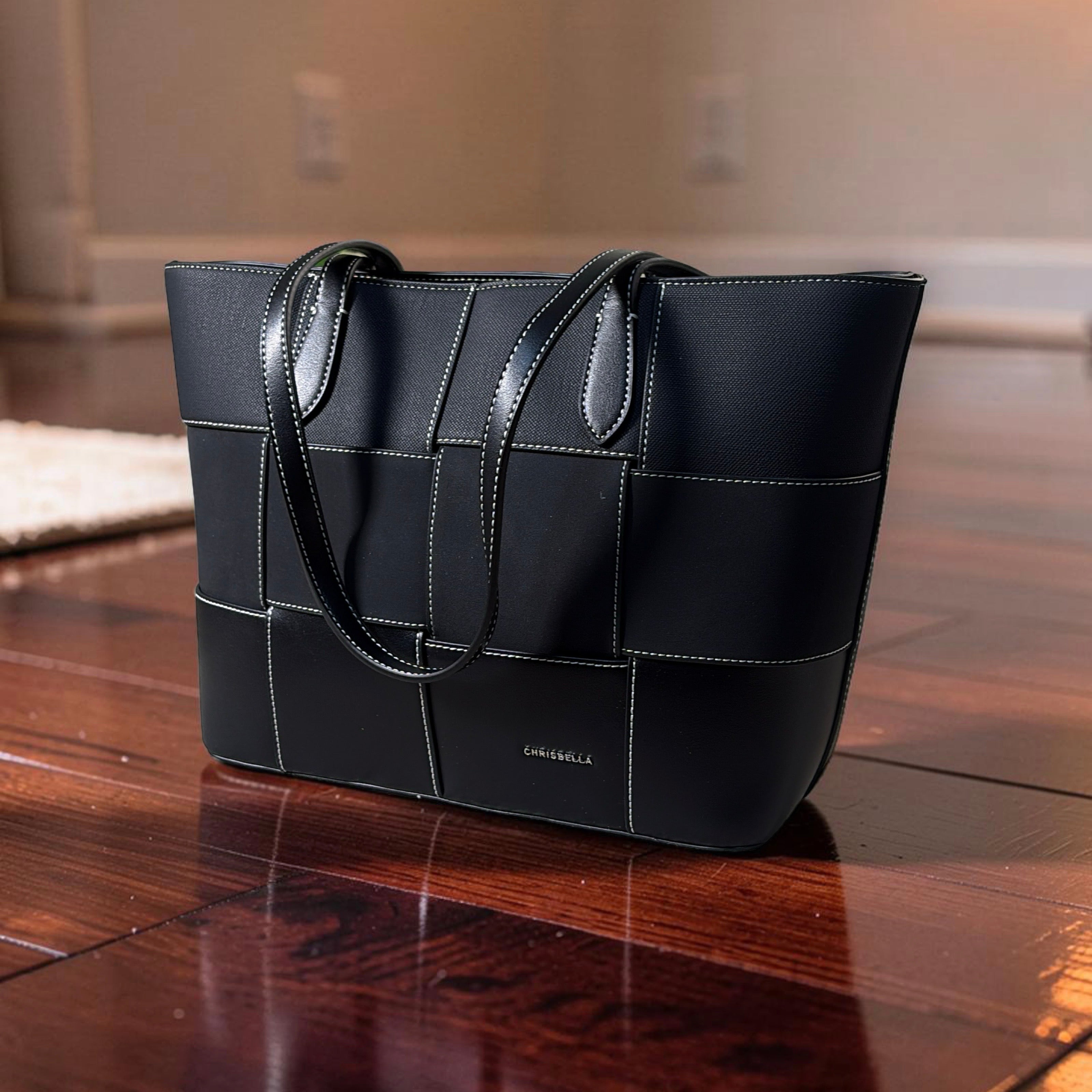 Chrisbella Mat Design Shoulder Bag in Black