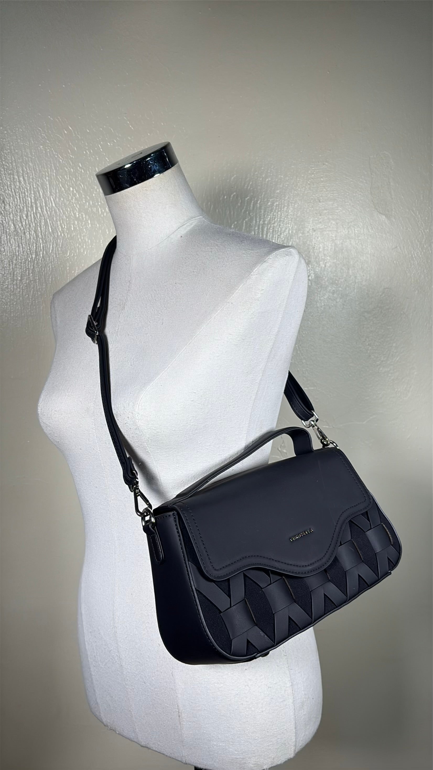 Chrisbella Top Handle Suede Detail Bag in Black