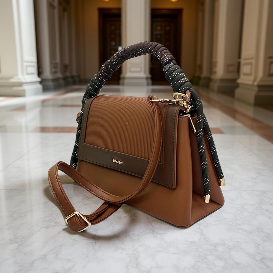 Bagco Woven Handle Tow-Tone Bag in Brown