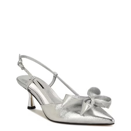 Nine West Bow Detail Slingback Heels in Silver