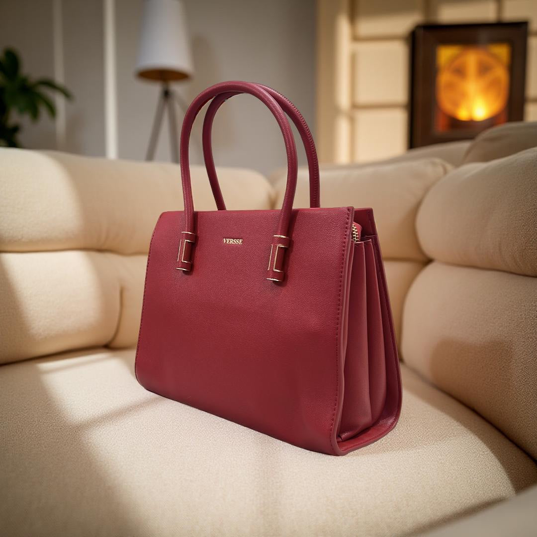 Versse Double Handle Structured Bag in Maroon