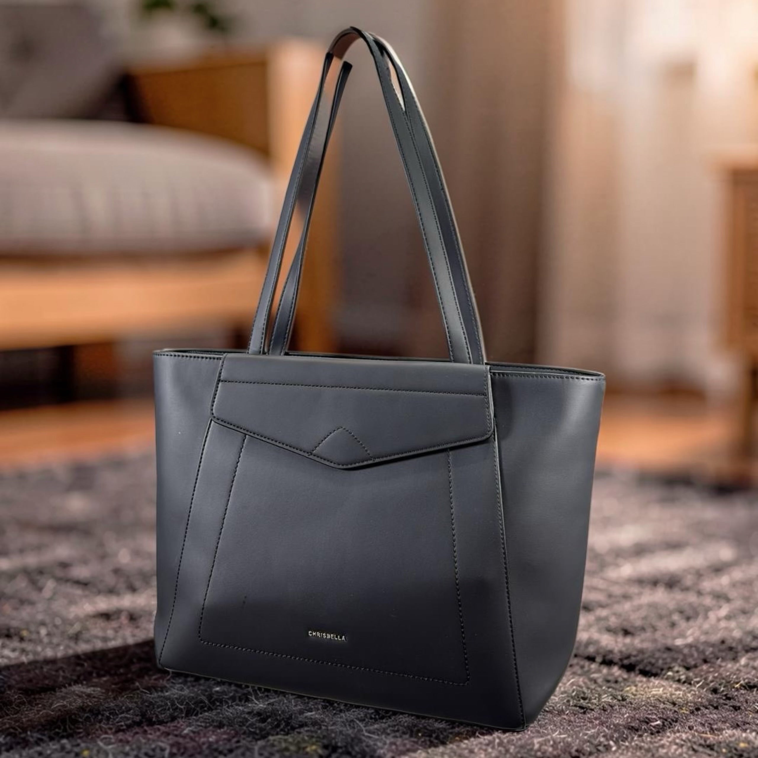 Chrisbella Large Contrast Shoulder Bag in Black