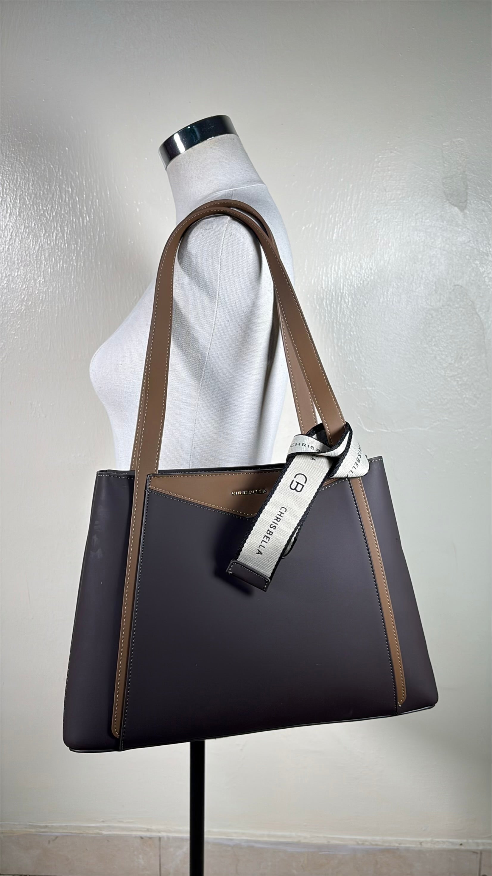 Chrisbella 2-in-1 Contrast Color Shoulder Bag in Coffee