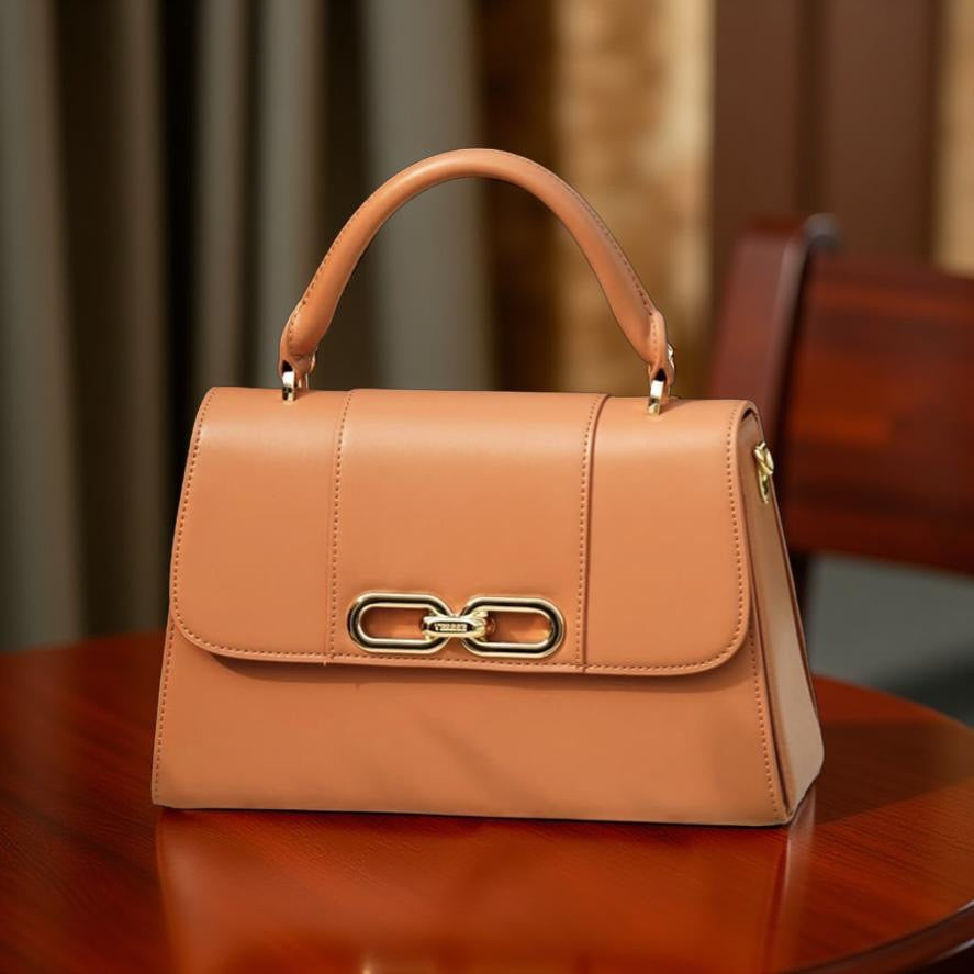 Versse Top handle Structured Flap Bag in Brown