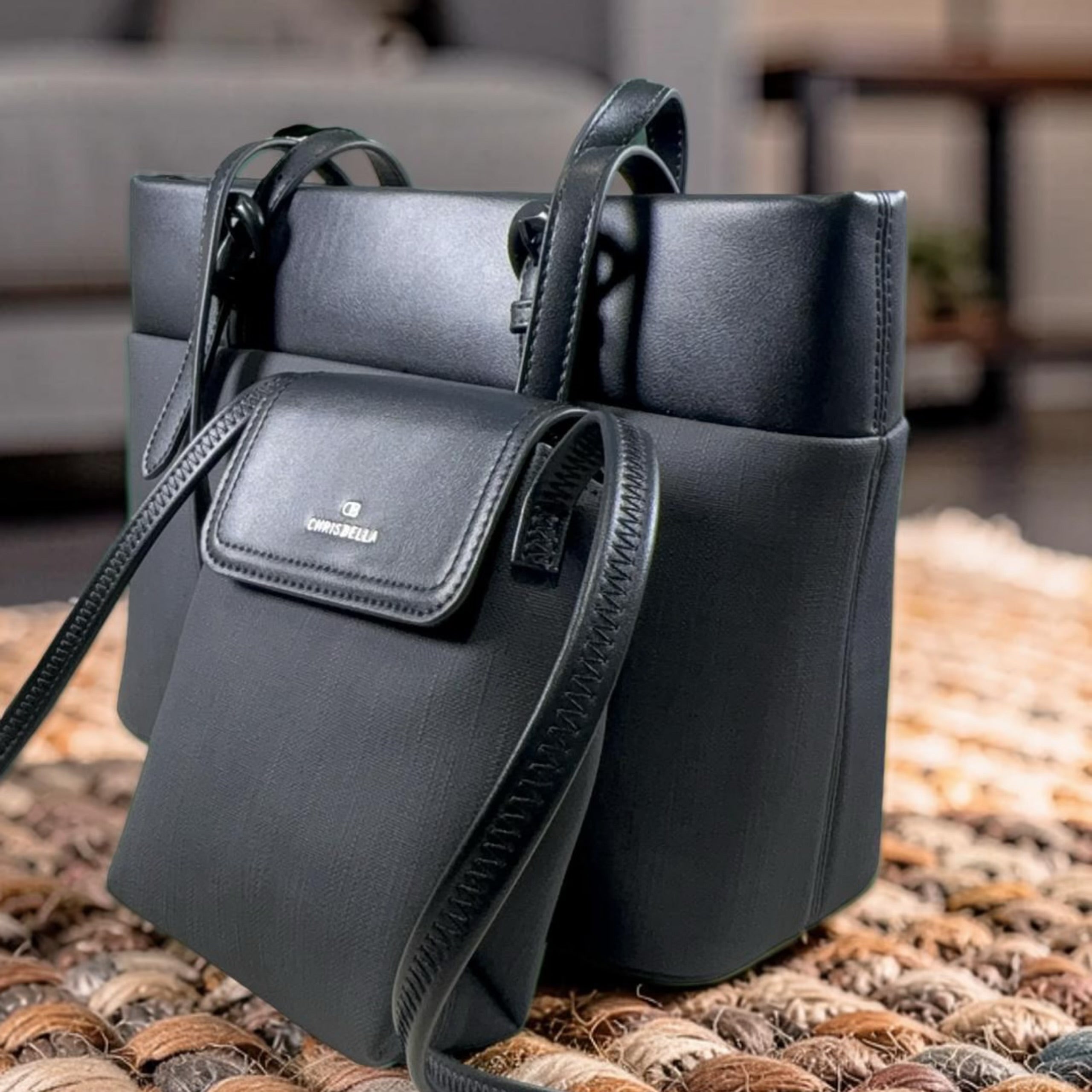 Chrisbella Contrast Tow-Tone Bag in Black